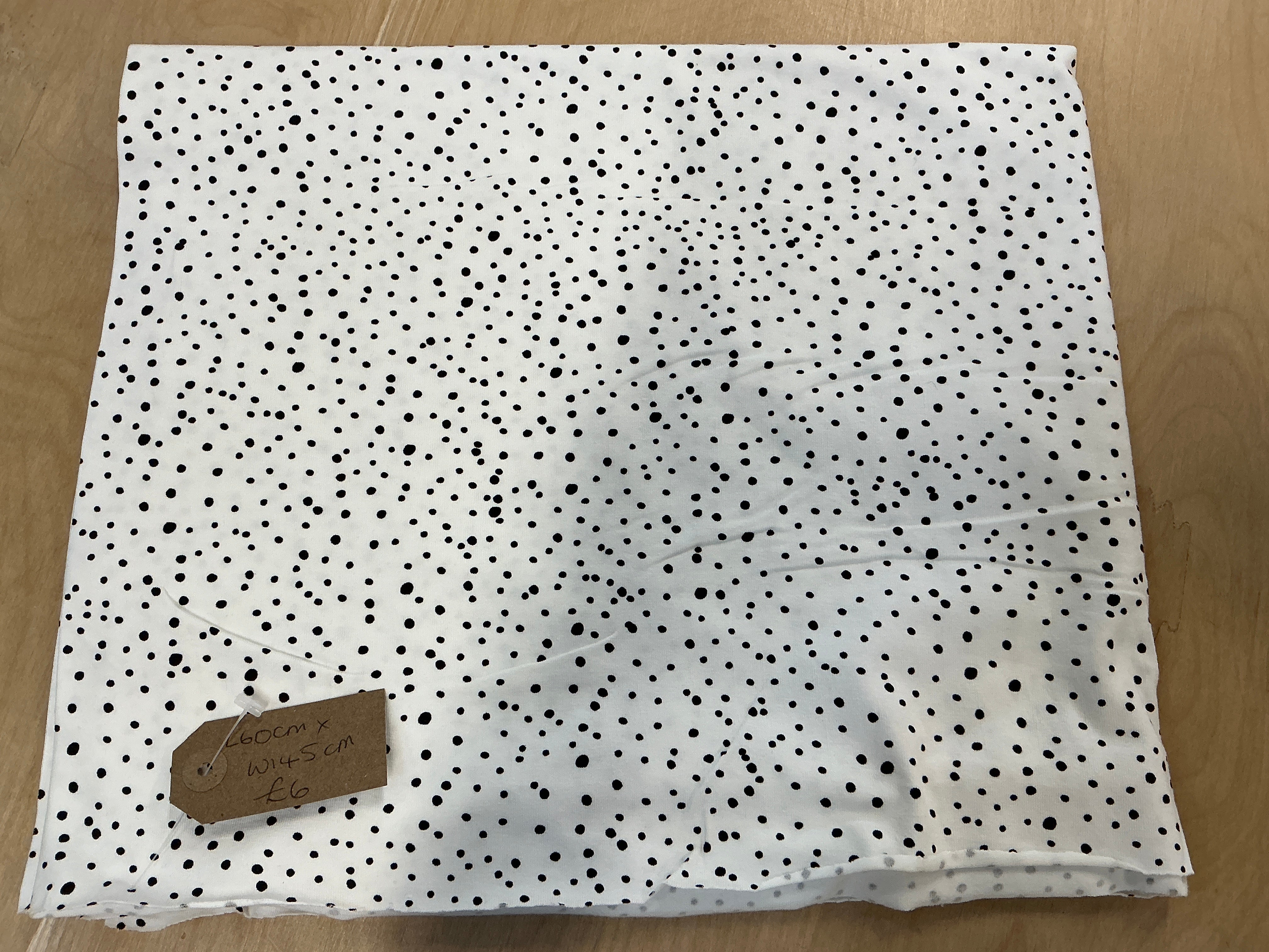 REMNANT - L60cm x W145cm Black Spots and Ecru Jersey