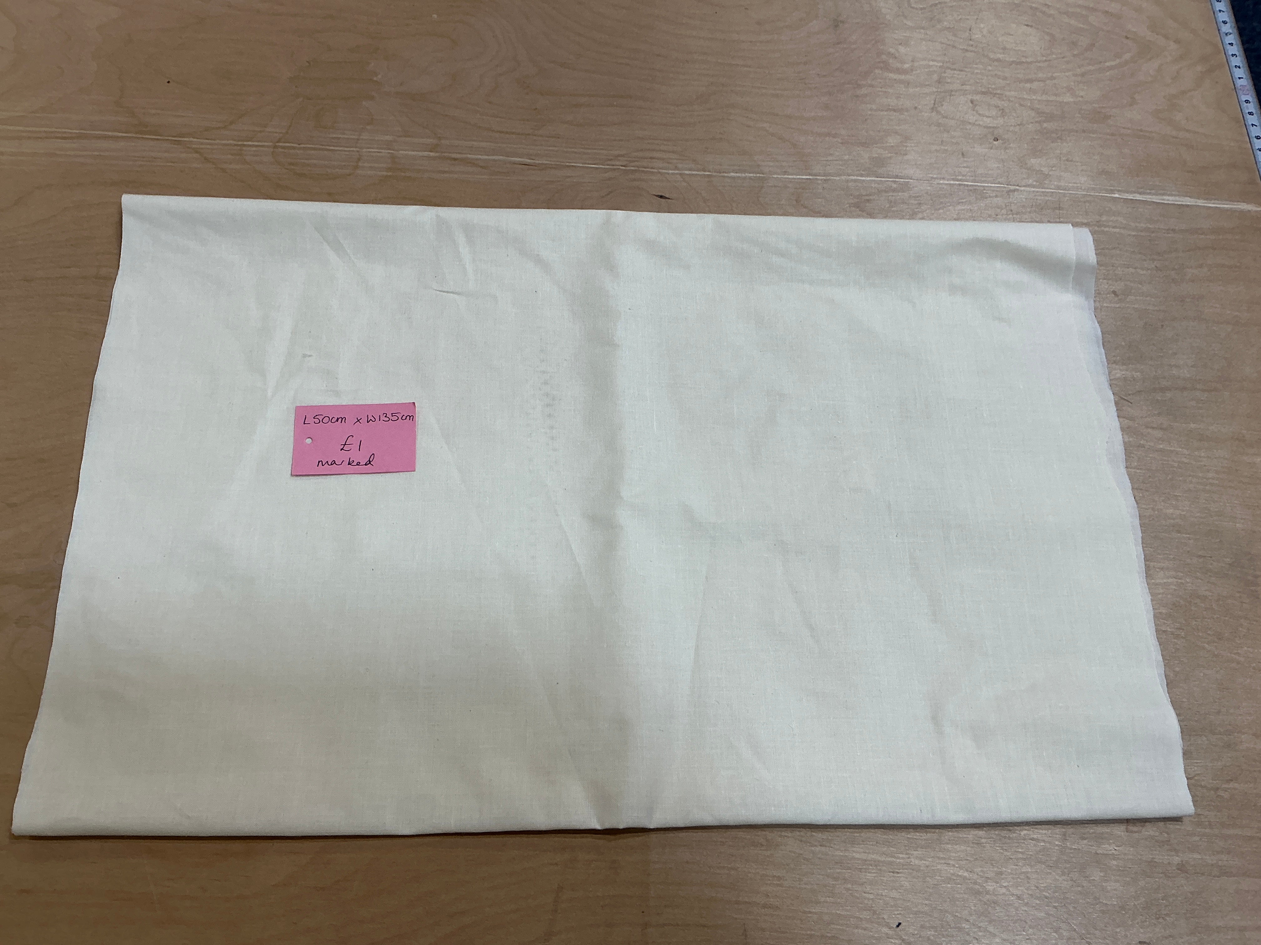 REMNANT - (MARKED) L50cm x W135cm Solid Colour Vanilla Cotton