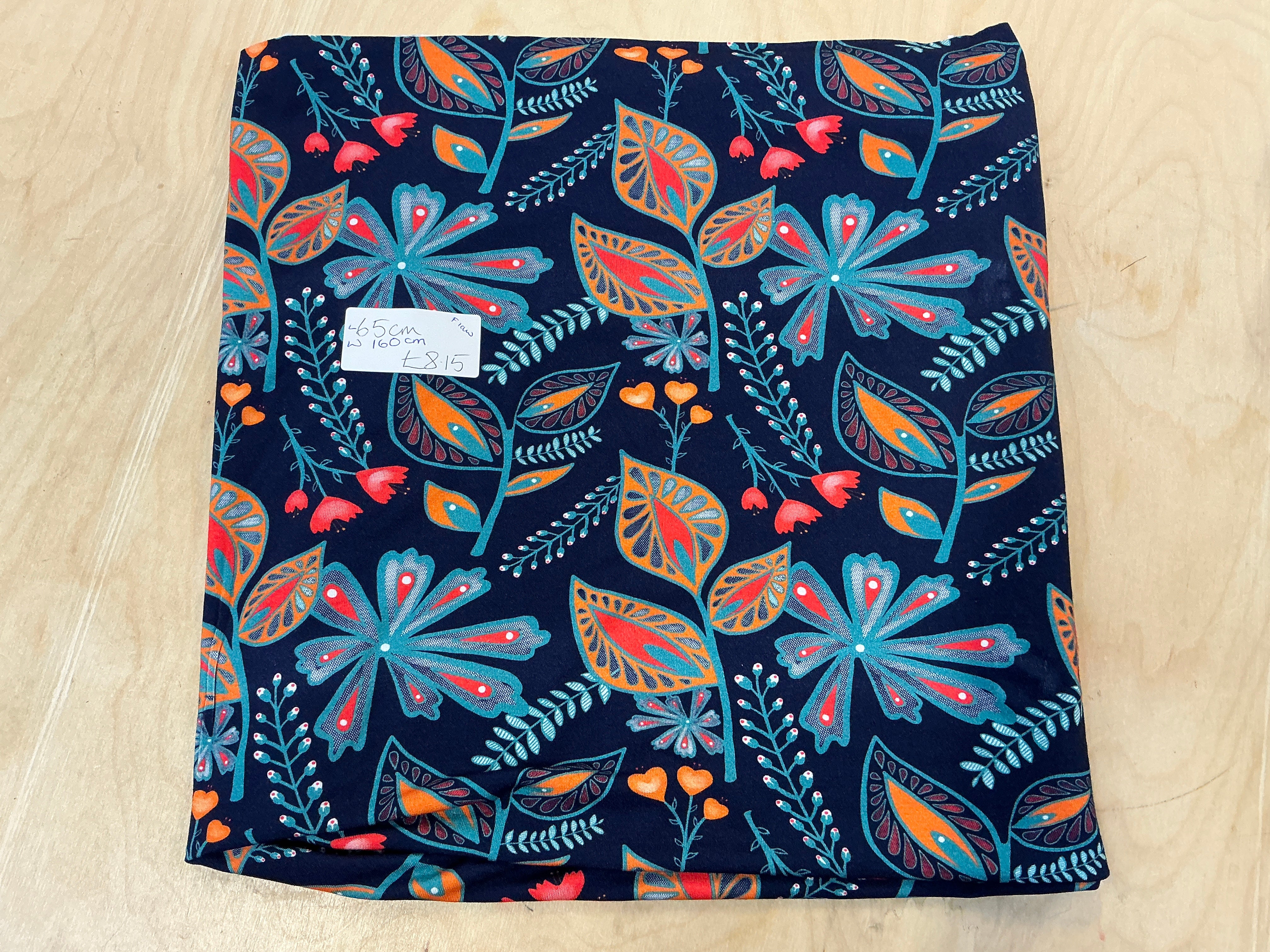 REMNANT  - (FLAWED) L65cm x W160cm Blue Flower Design Bamboo Jersey