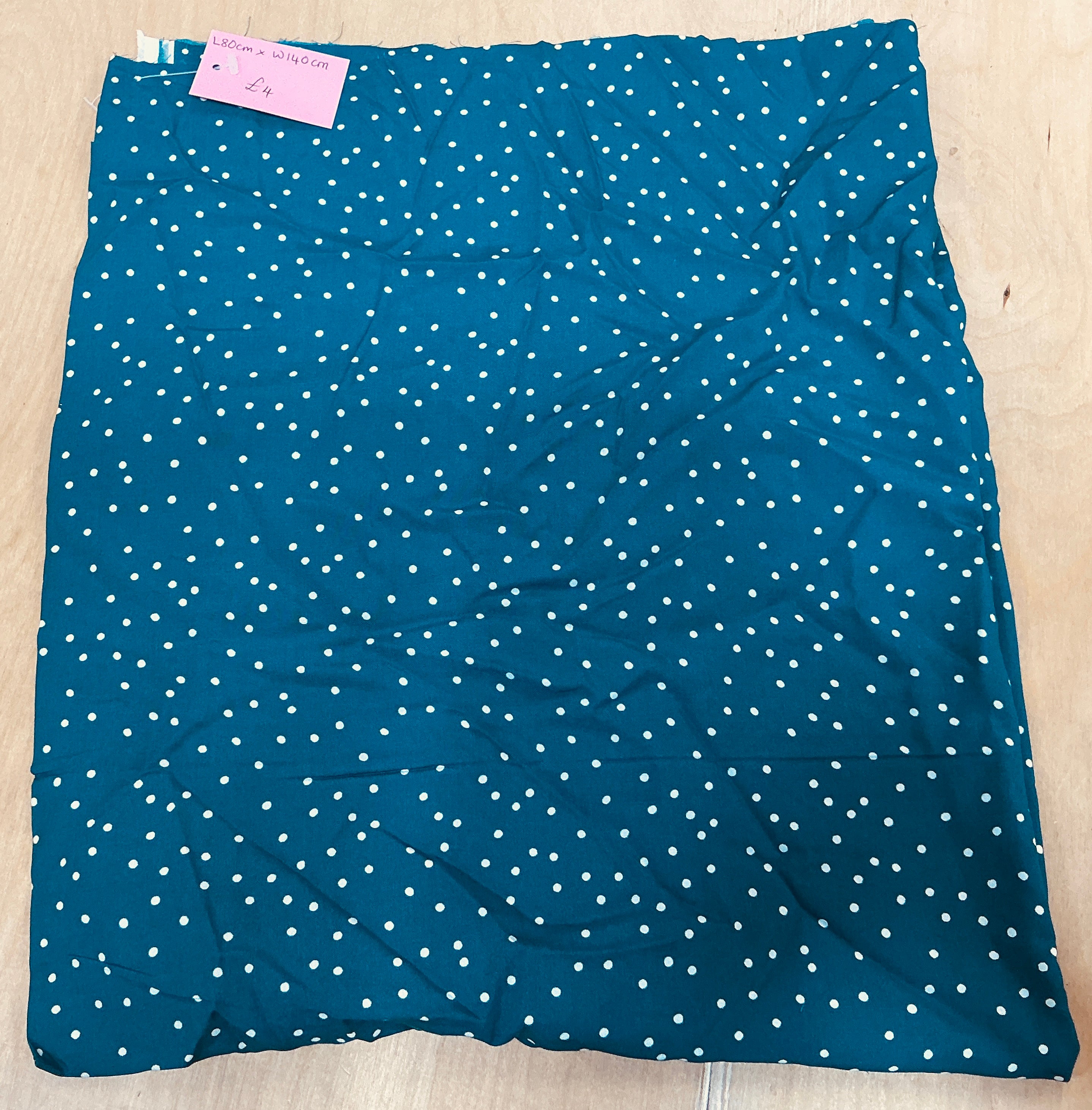 REMNANT - L80cm x W140cm Teal Dotty Cotton Viscose