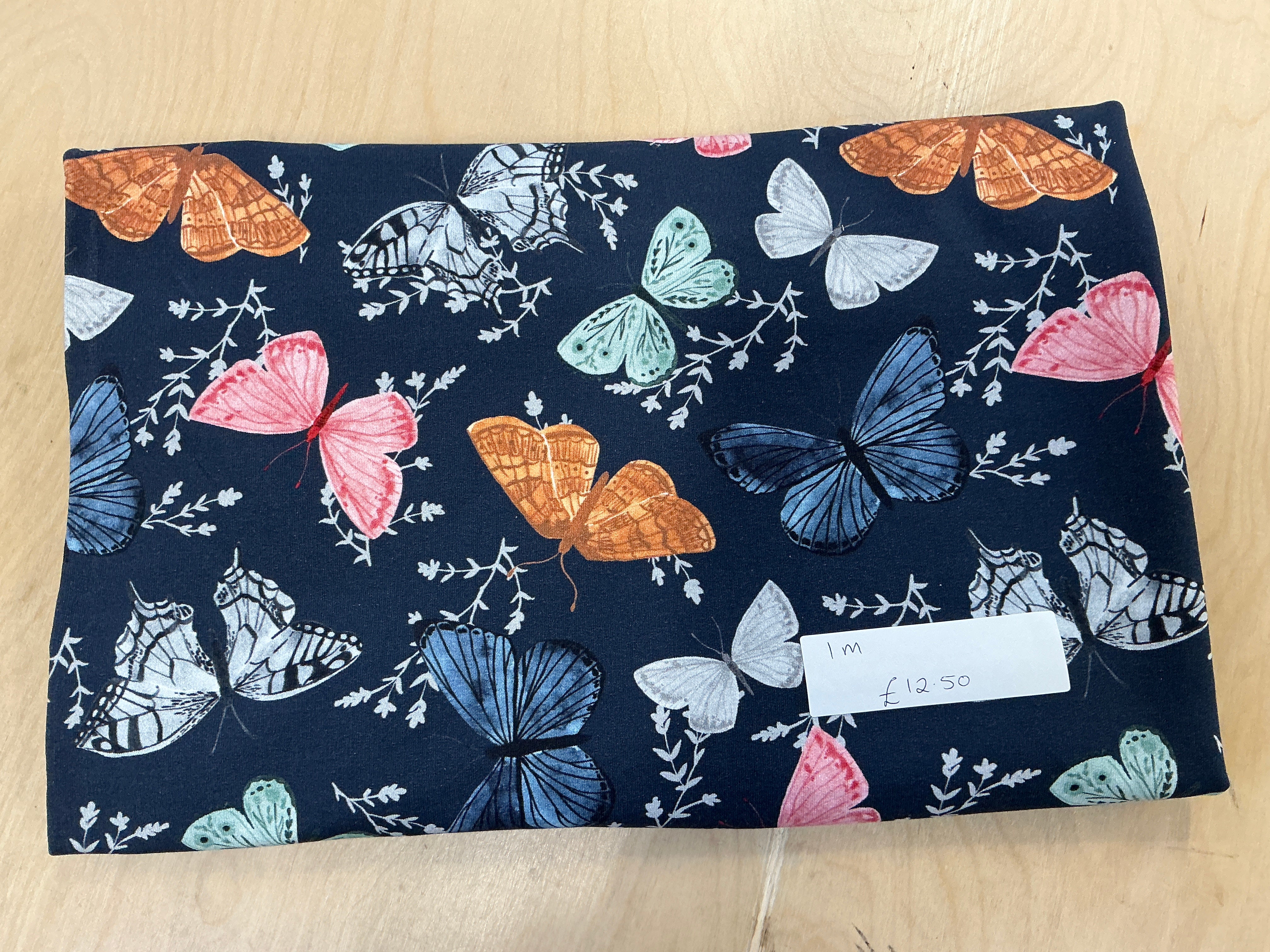 REMNANT  - 1.m butterflies on organic navy french terry