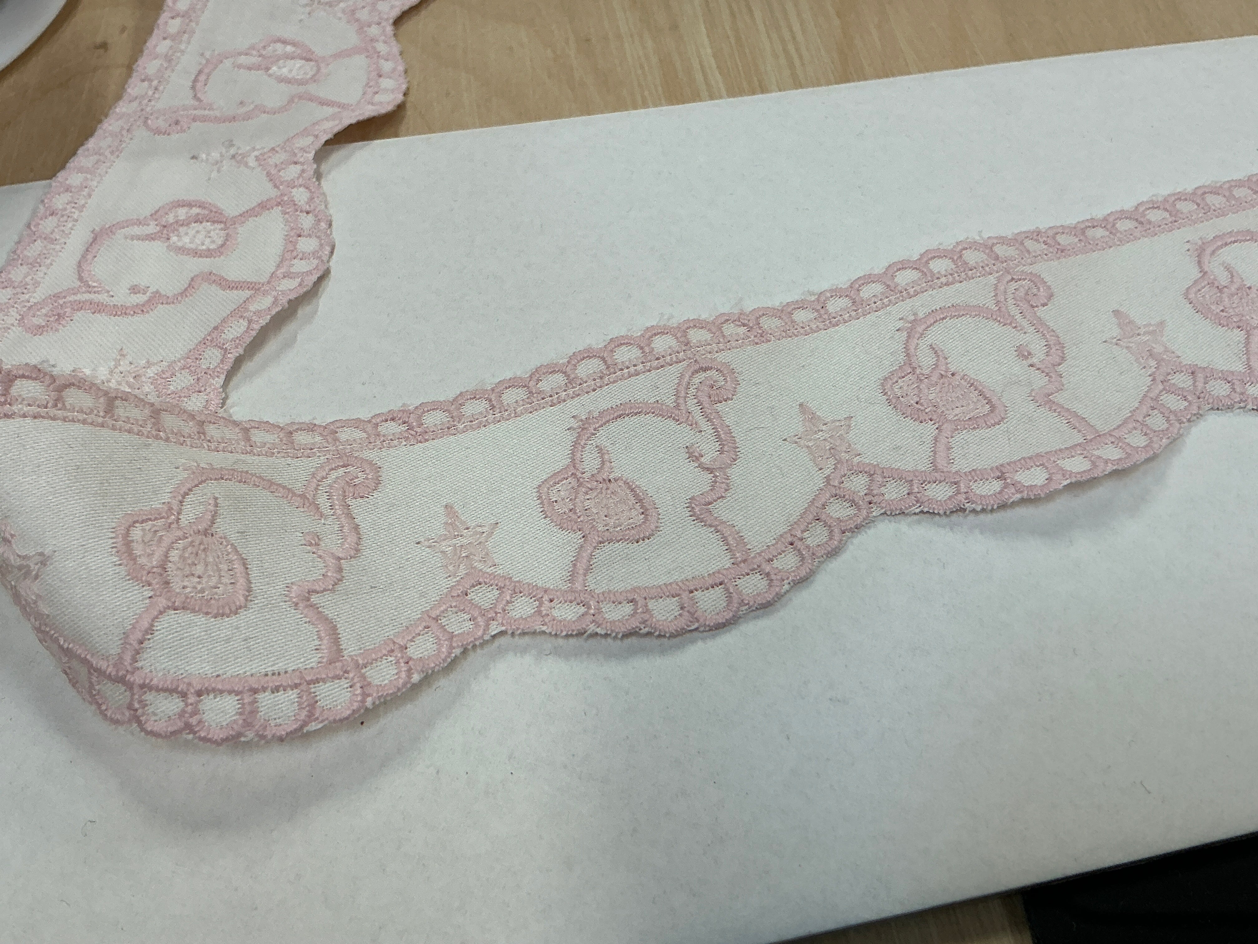 45mm Pink and White Scalloped edge embroidery Trim
