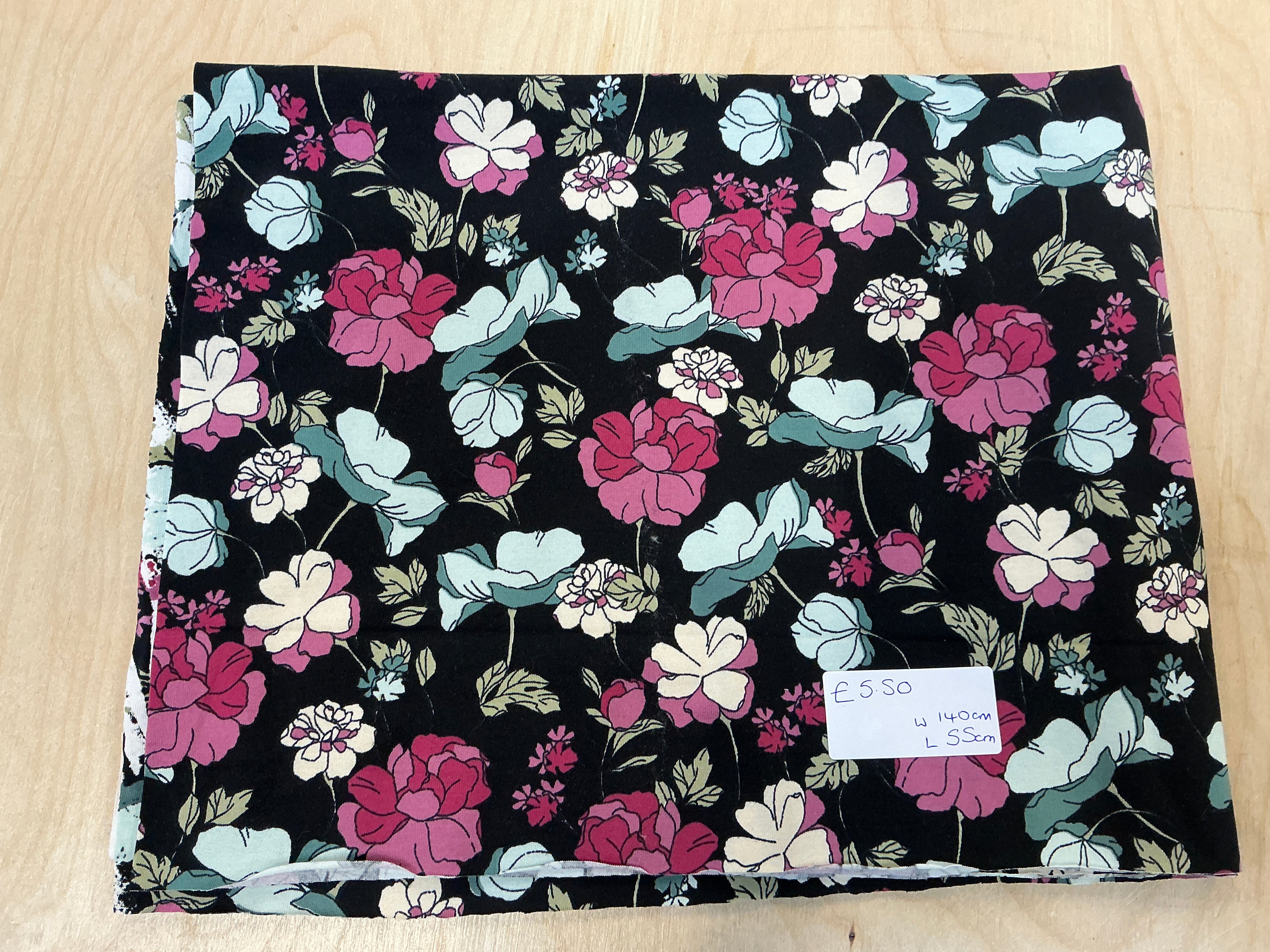 REMNANT  -  L55cm x W140cm Wild Flowers on Black Jersey