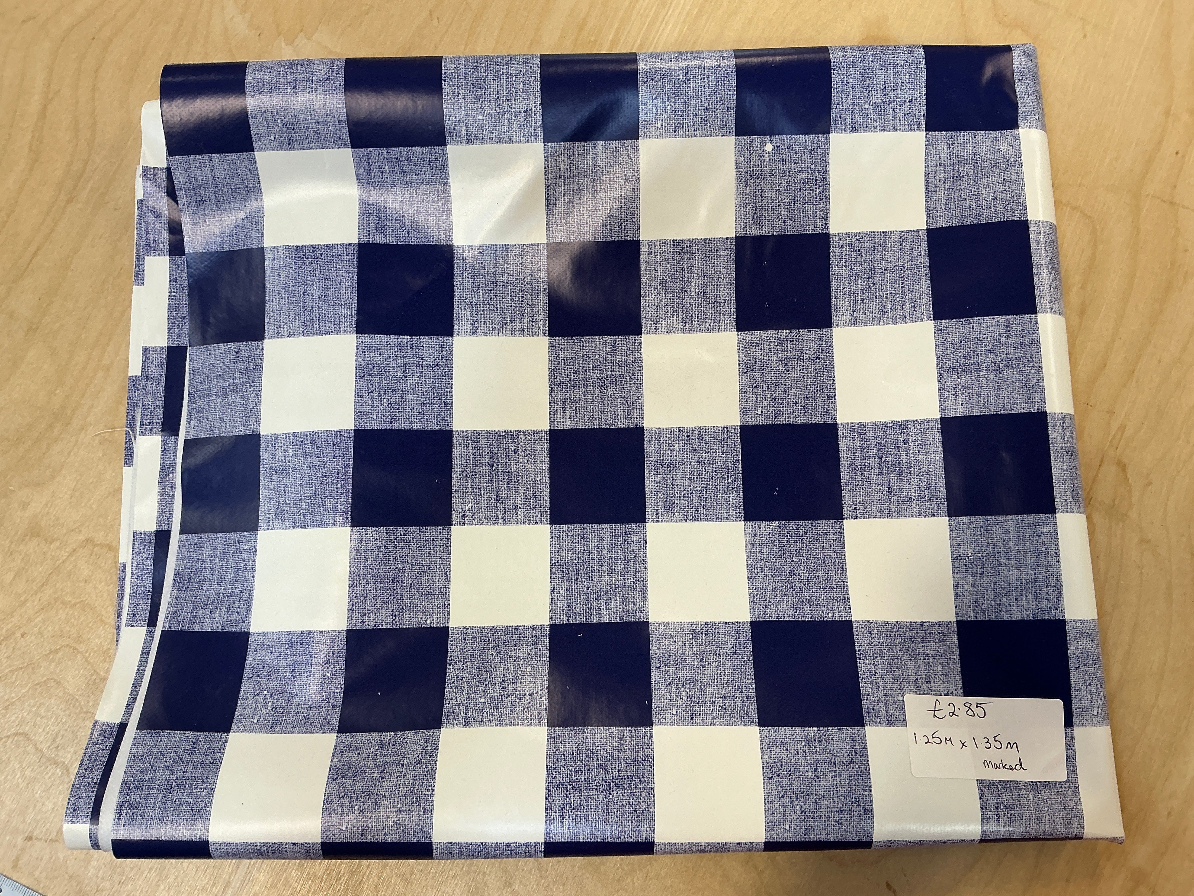 REMNANT  - (MARKED) L1.25m x W1.35m PVC Navy Gingham