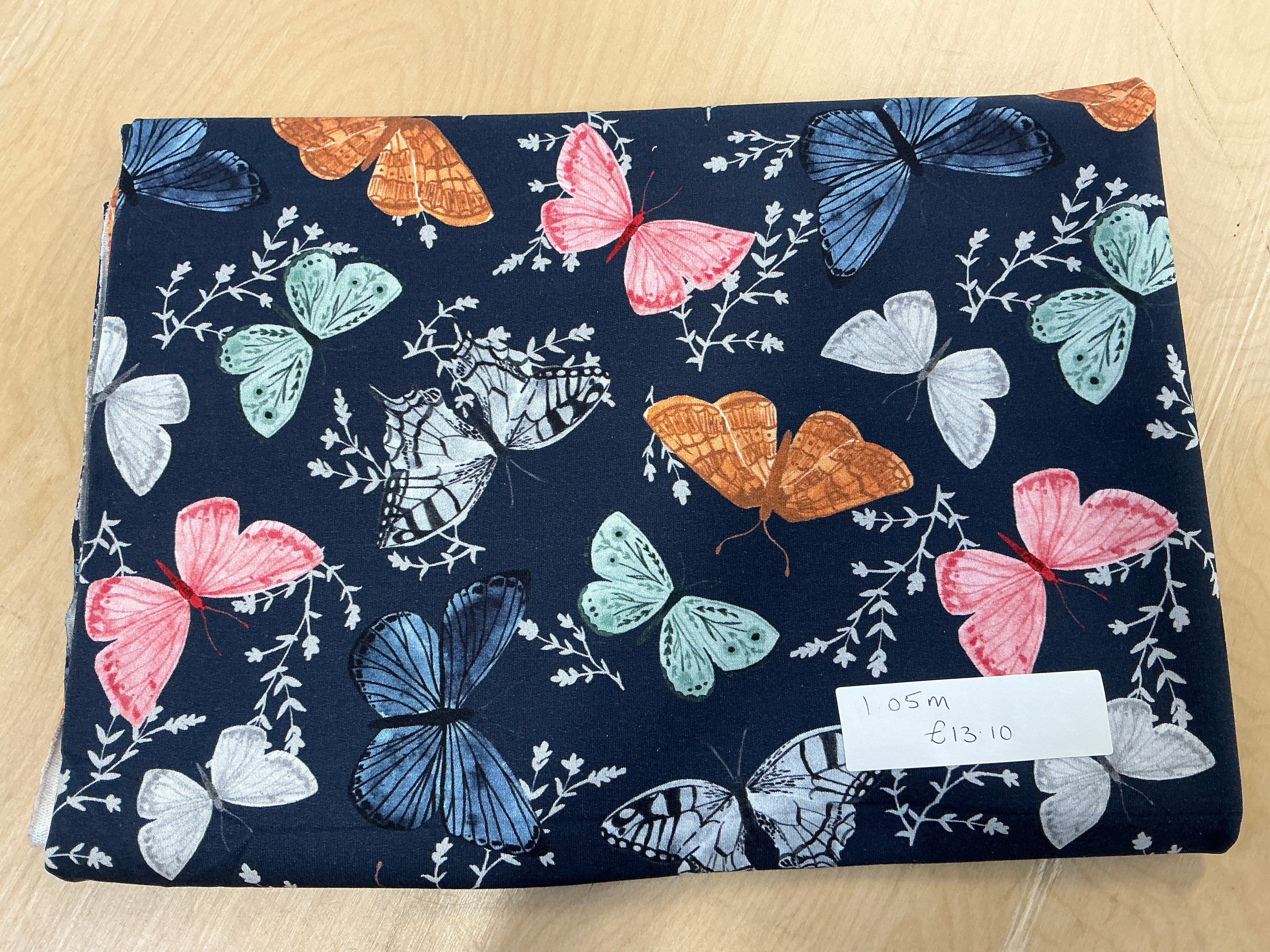 REMNANT  - 1.05m butterflies on organic navy french terry