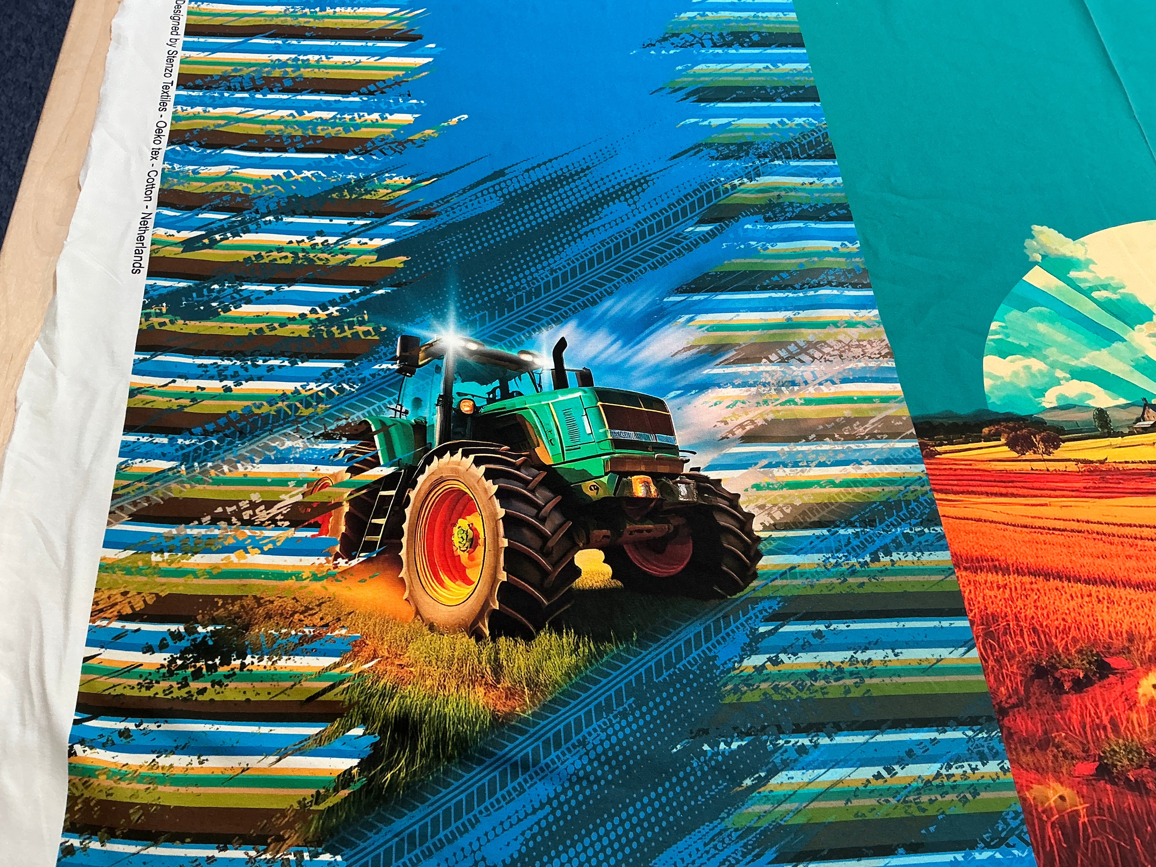 Tractors Main Print and Panels Cotton Jersey Fabric
