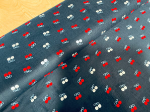 Silver Foil Cherries on Navy Babycord