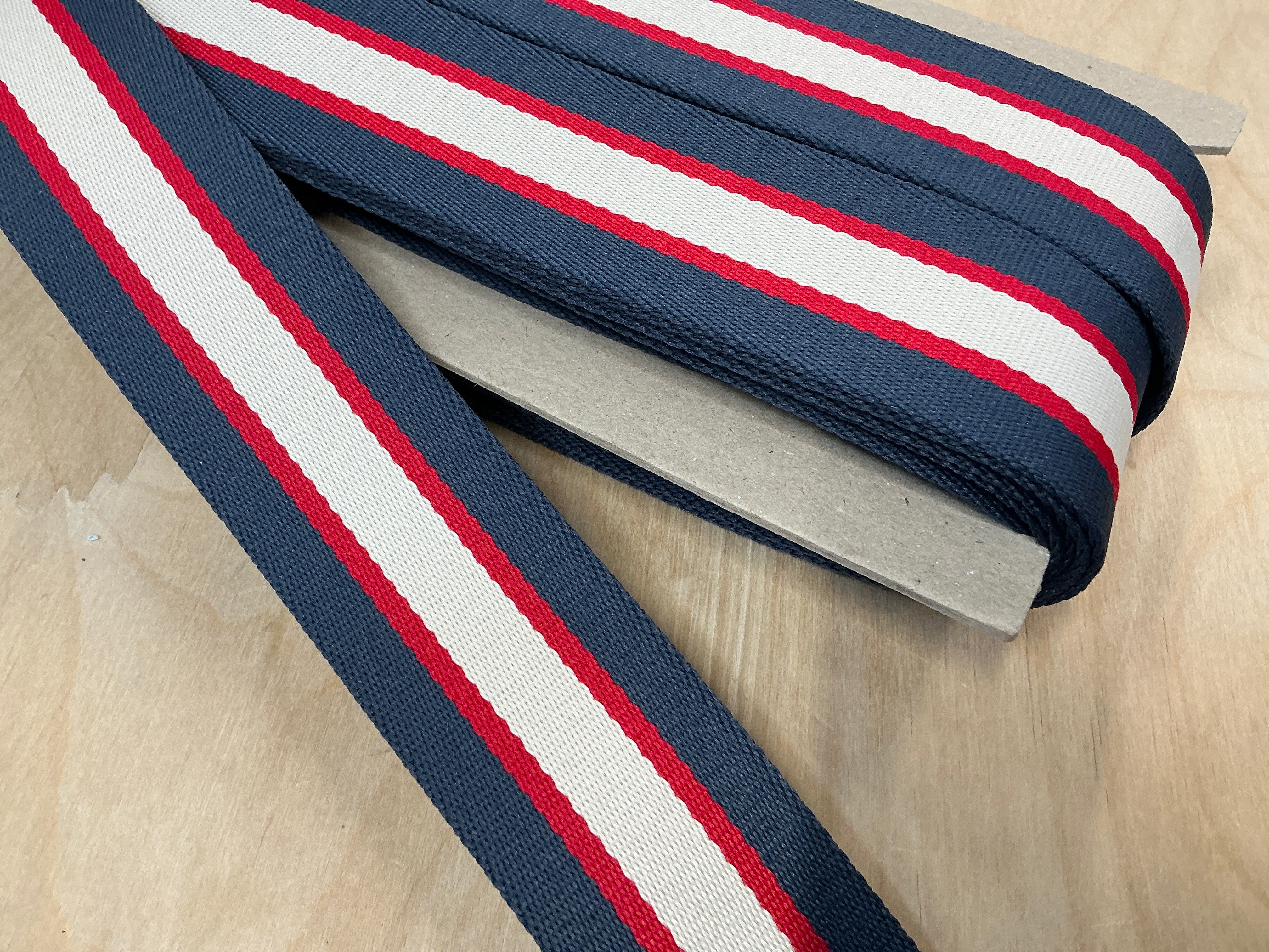 50mm Navy/Red/Ecru Stripe Webbing Tape