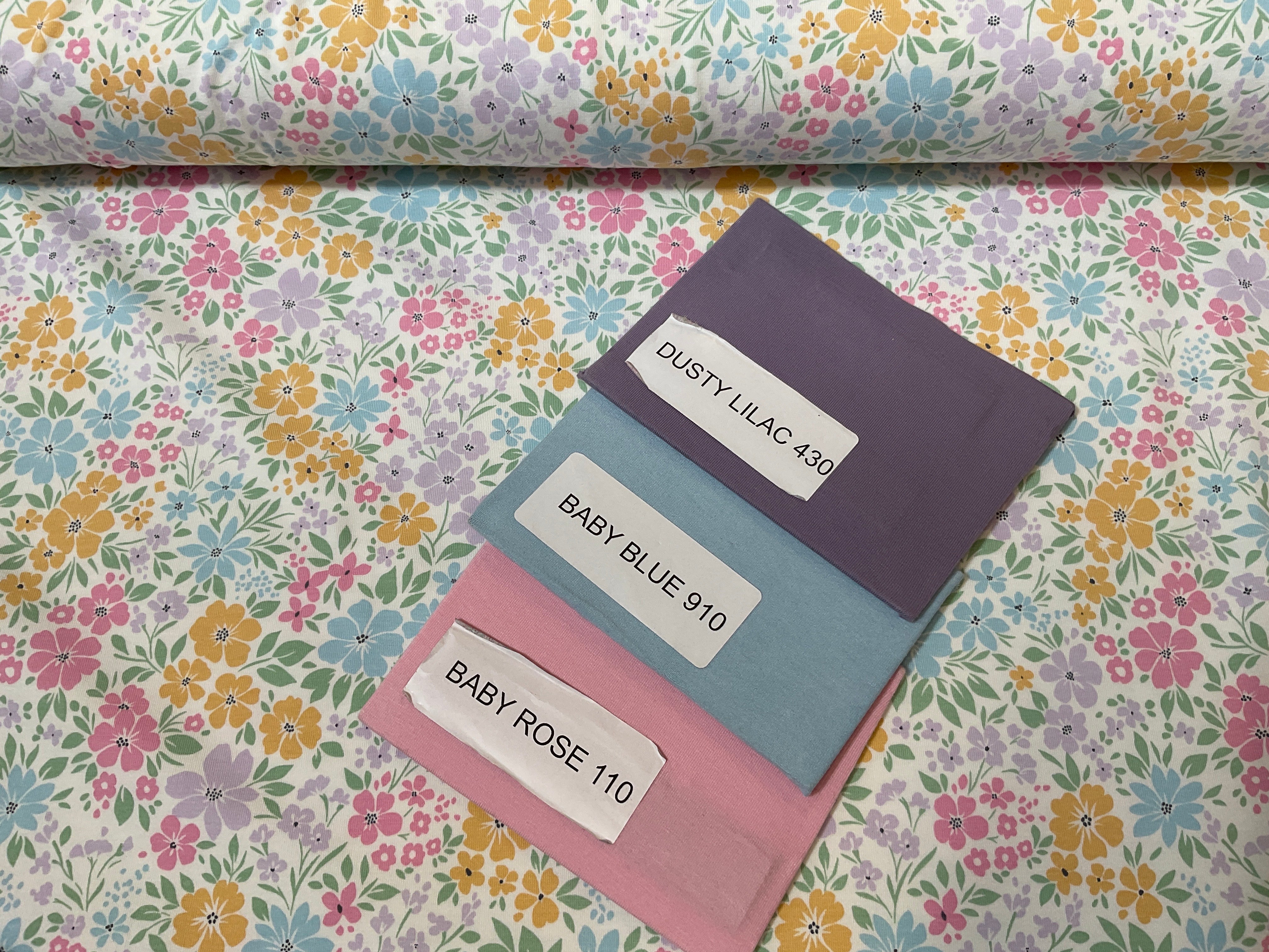 Pretty Pastel Flowers Cotton Jersey Fabric