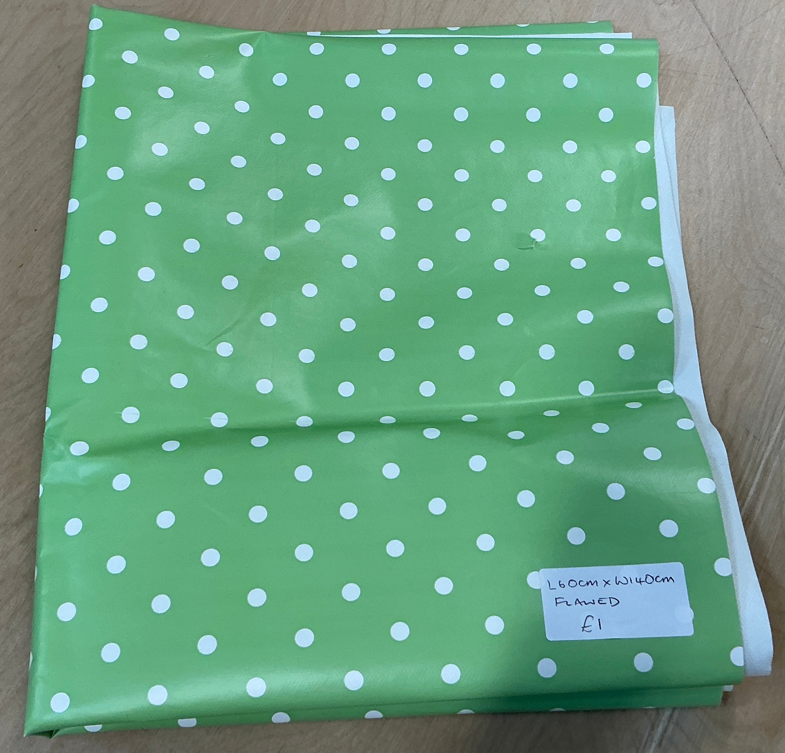 REMNANT  - (FLAWED) L60cm x W140cm PVC Spotty Green Tablecloth