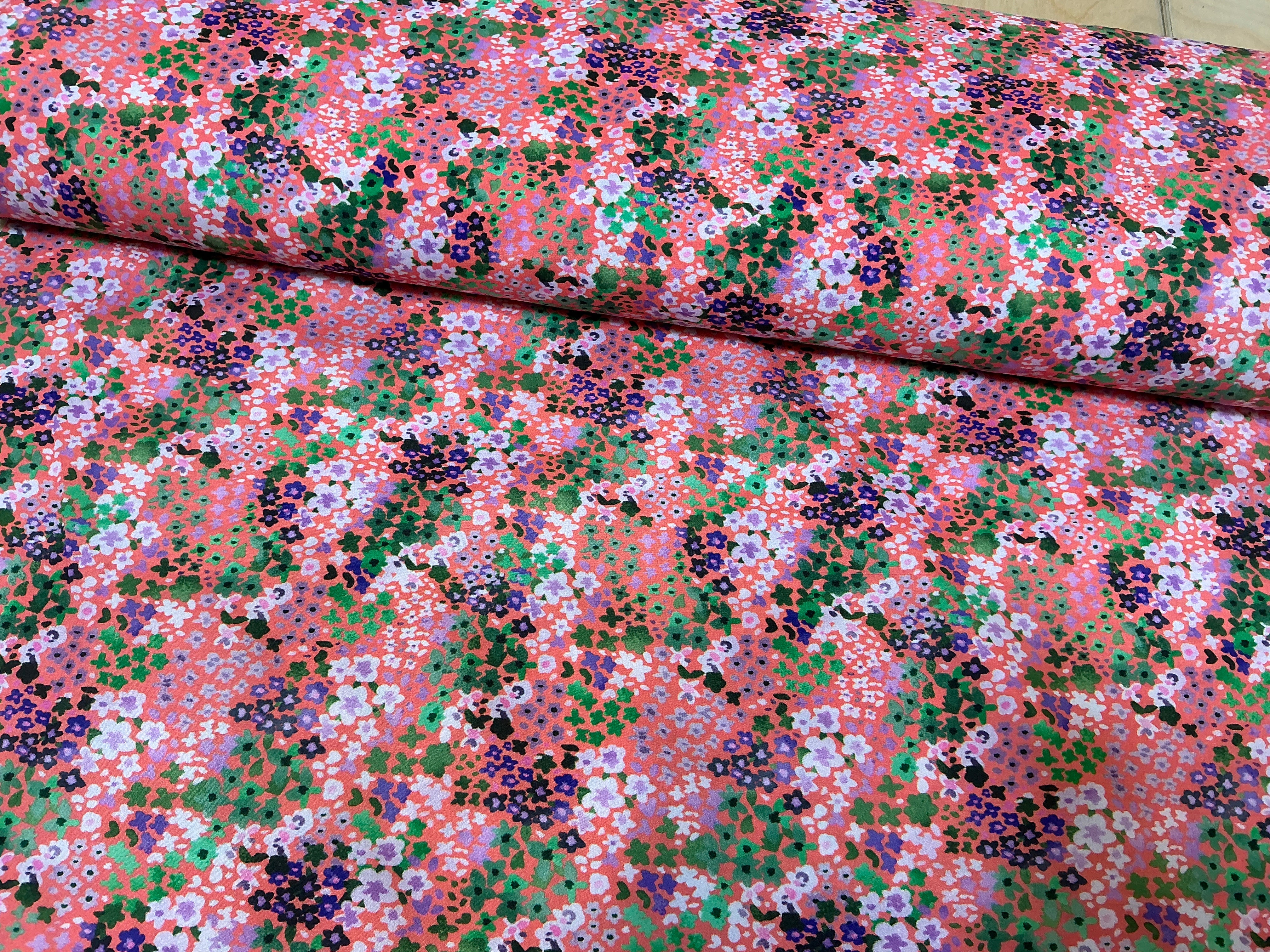 Peach Floral Poly Crêpe