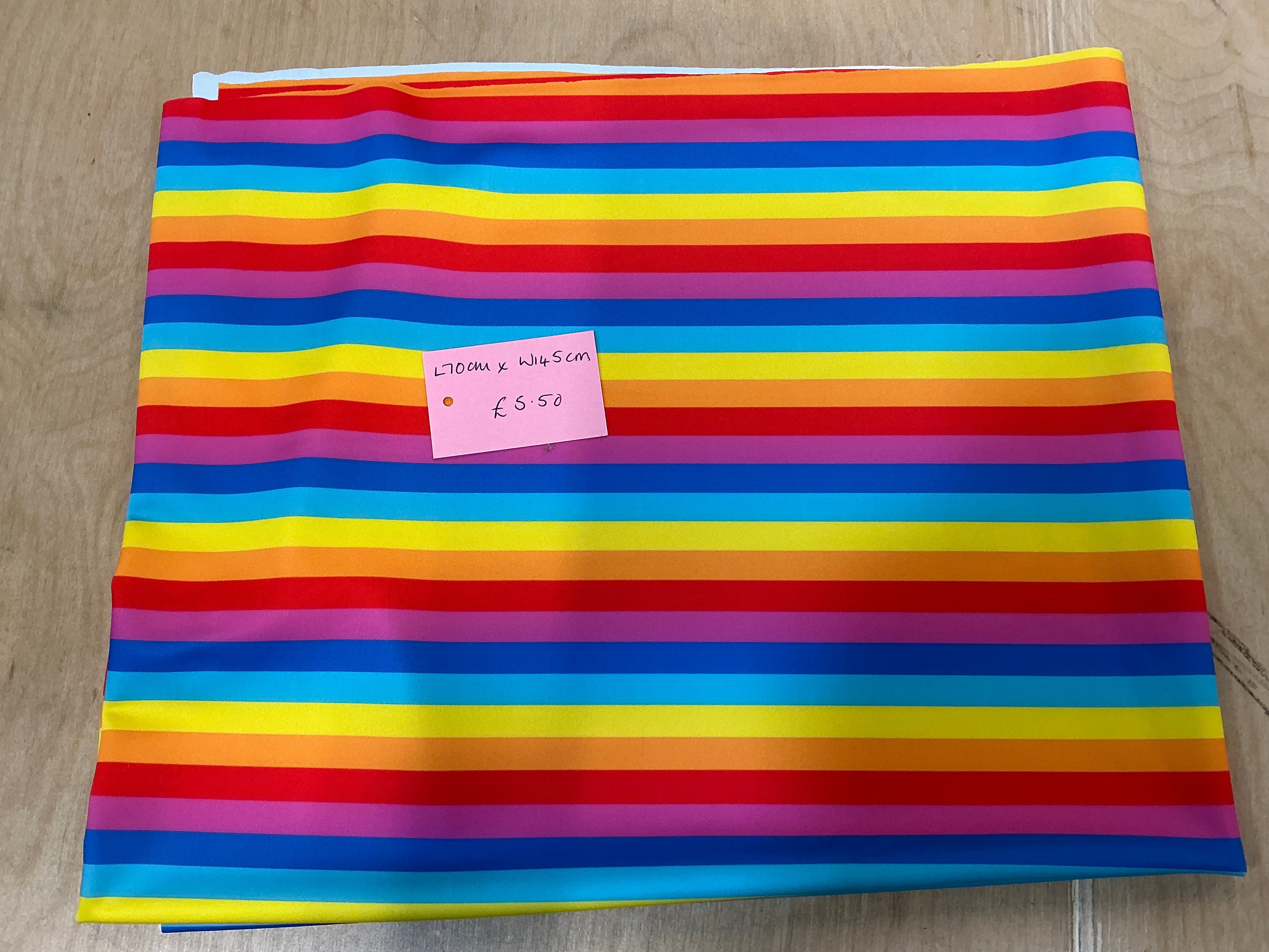 REMNANT - L70cm x W145cm Bright Rainbow Stripe 1cm Swim SPF50