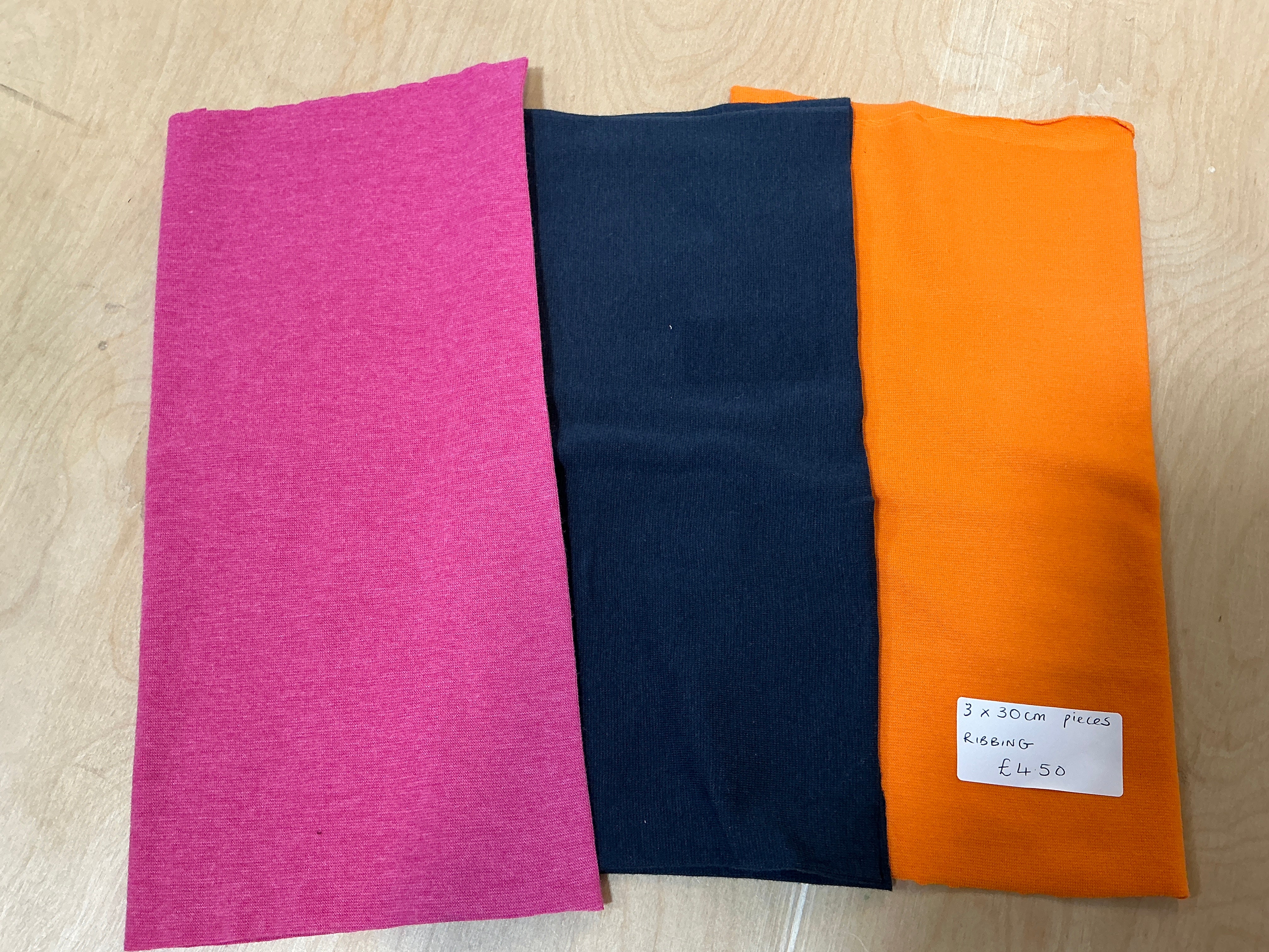 Ribbing Bundle 3 x L30cm x 70cm Pieces Pink Melange, Navy, Orange