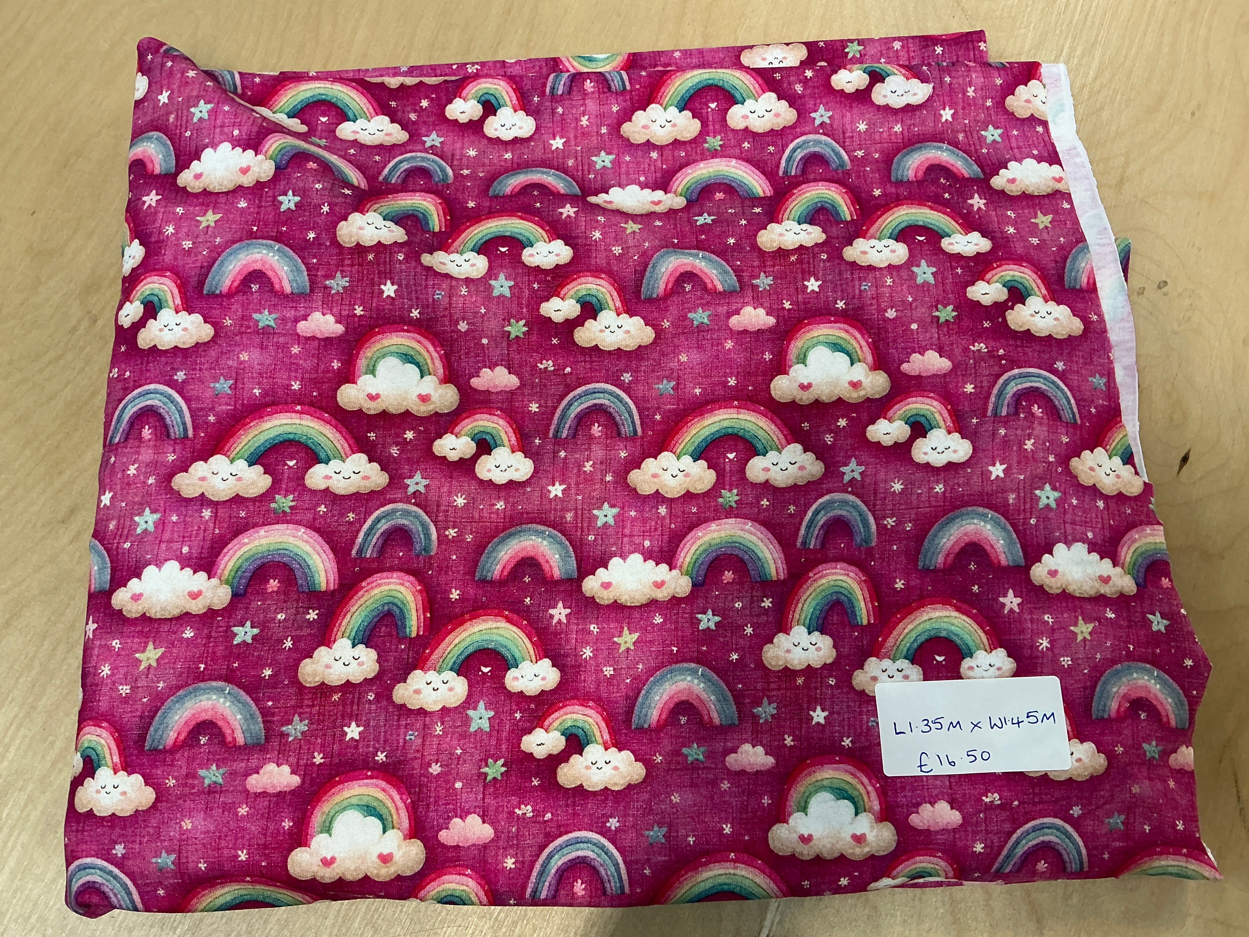 BOLT END - L1.35M x W1.45M Happy Rainbows Cotton Jersey