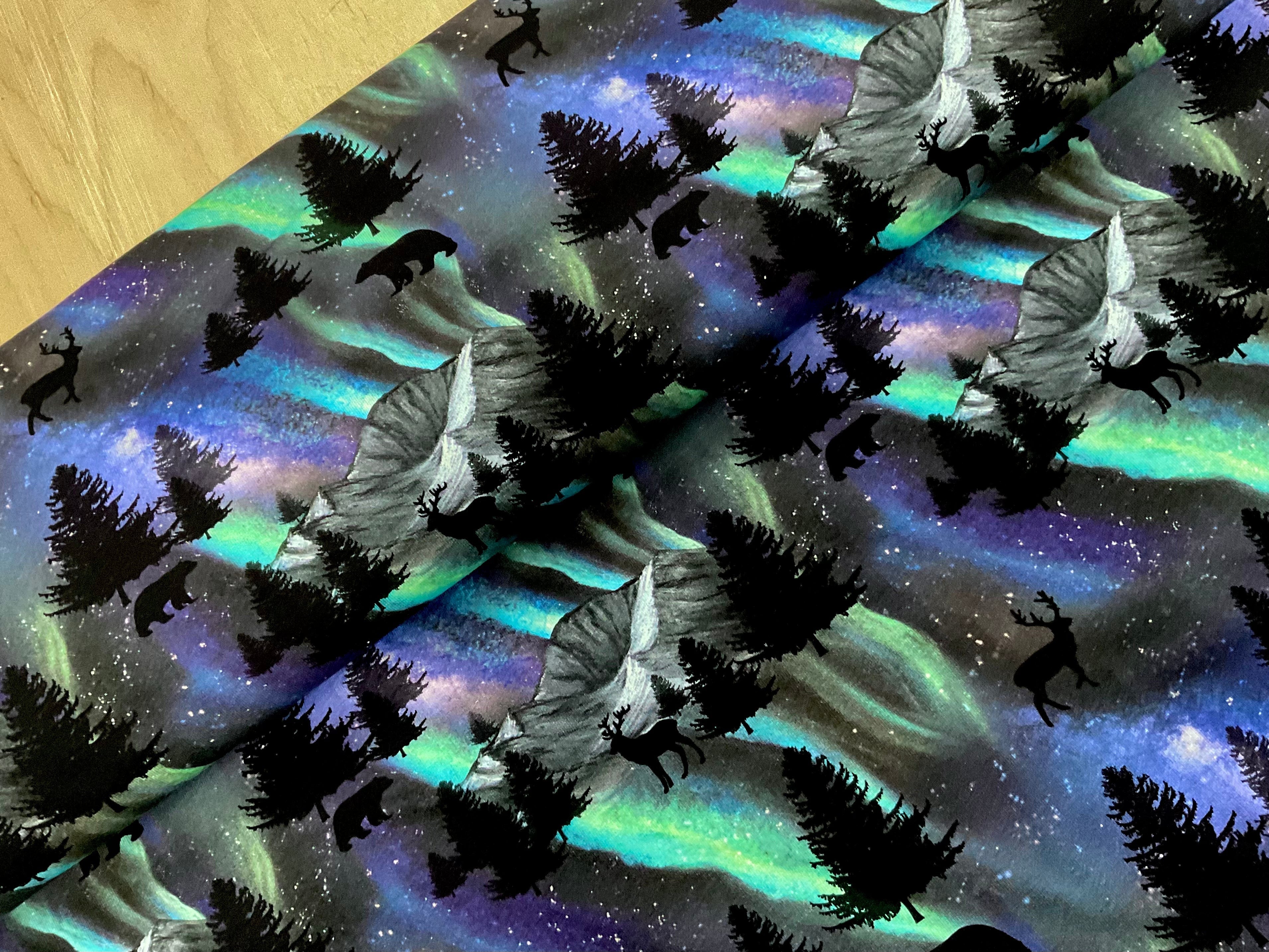 PRE ORDER Northern Lights Animal Silhouette BRUSHED BACK French Terry - DUE IN STOCK END OCTOBER