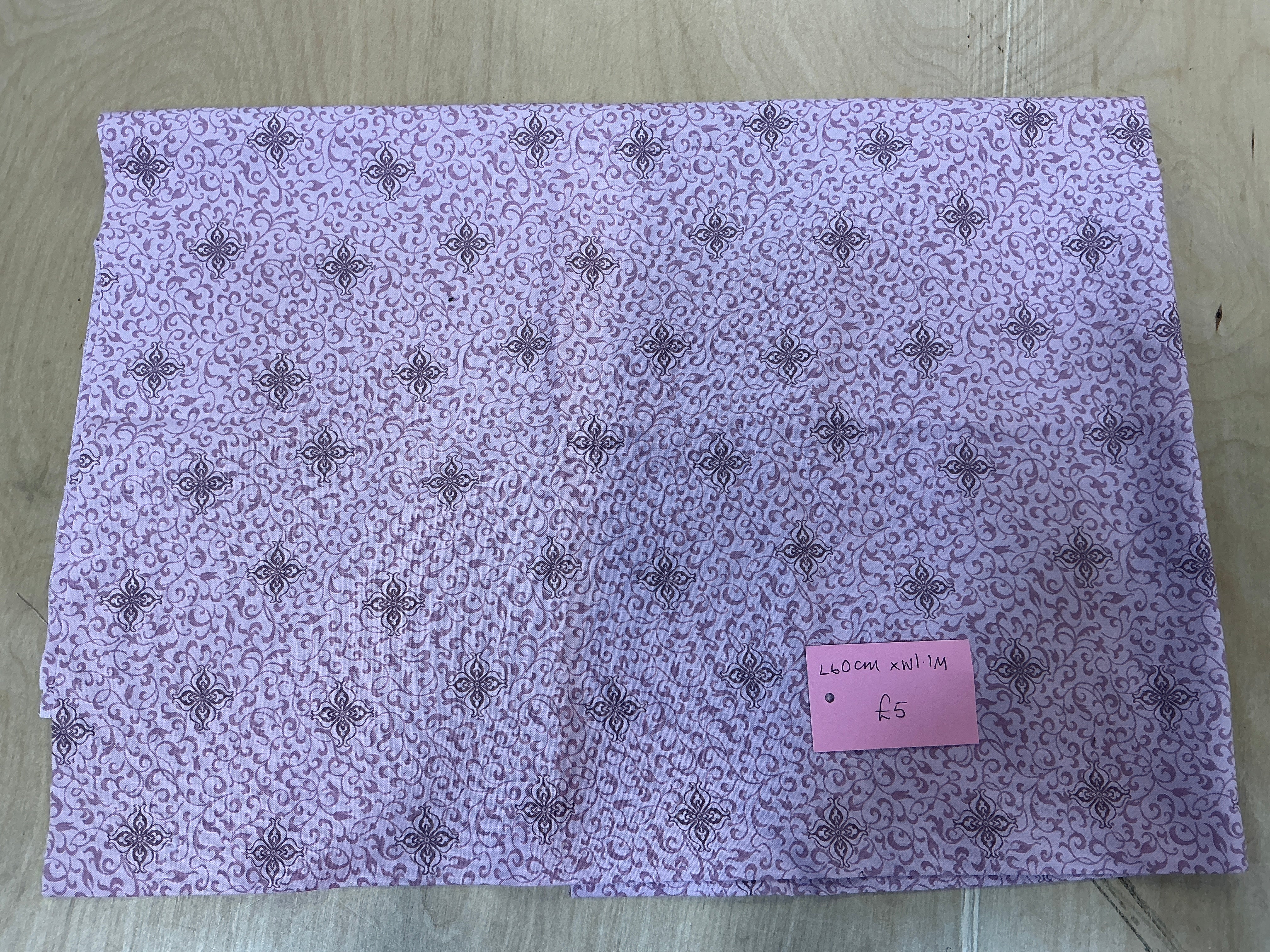 REMNANT - L60cm x W1.1M Flower Swirl on Pink Cotton Poplin