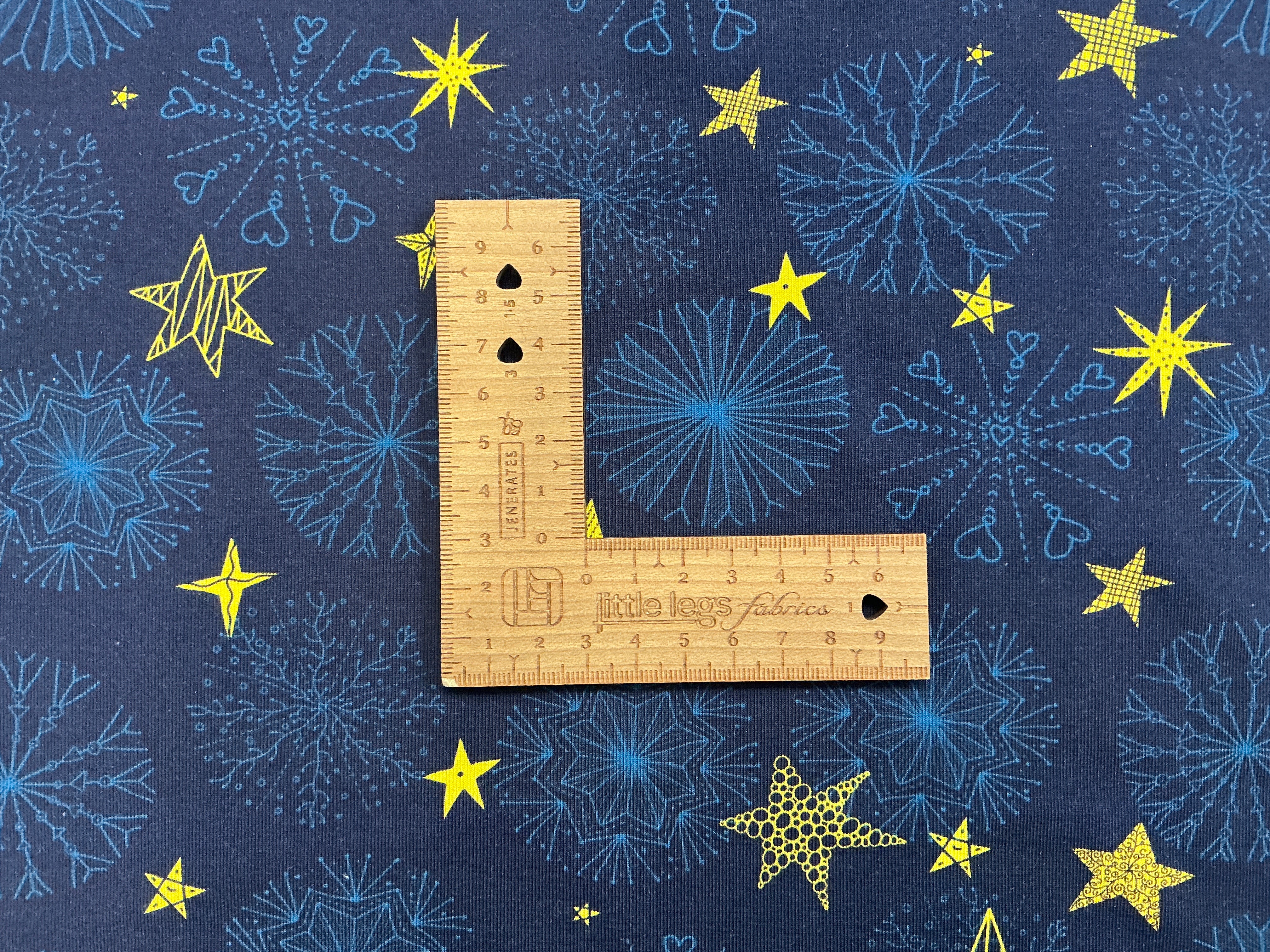 Blue Snowflake and Stars Cotton Jersey