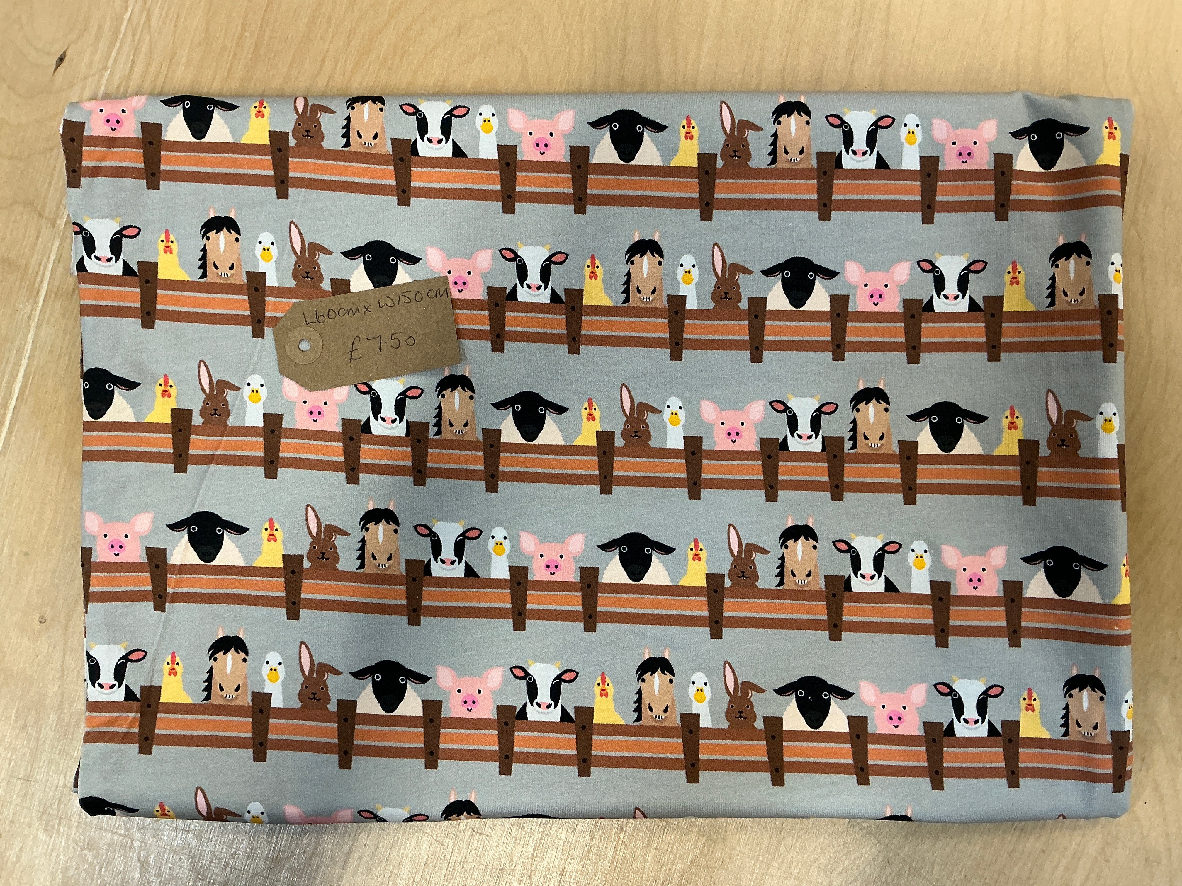 REMNANT  - L60cm x W150cm Over the Fence on Grey Jersey