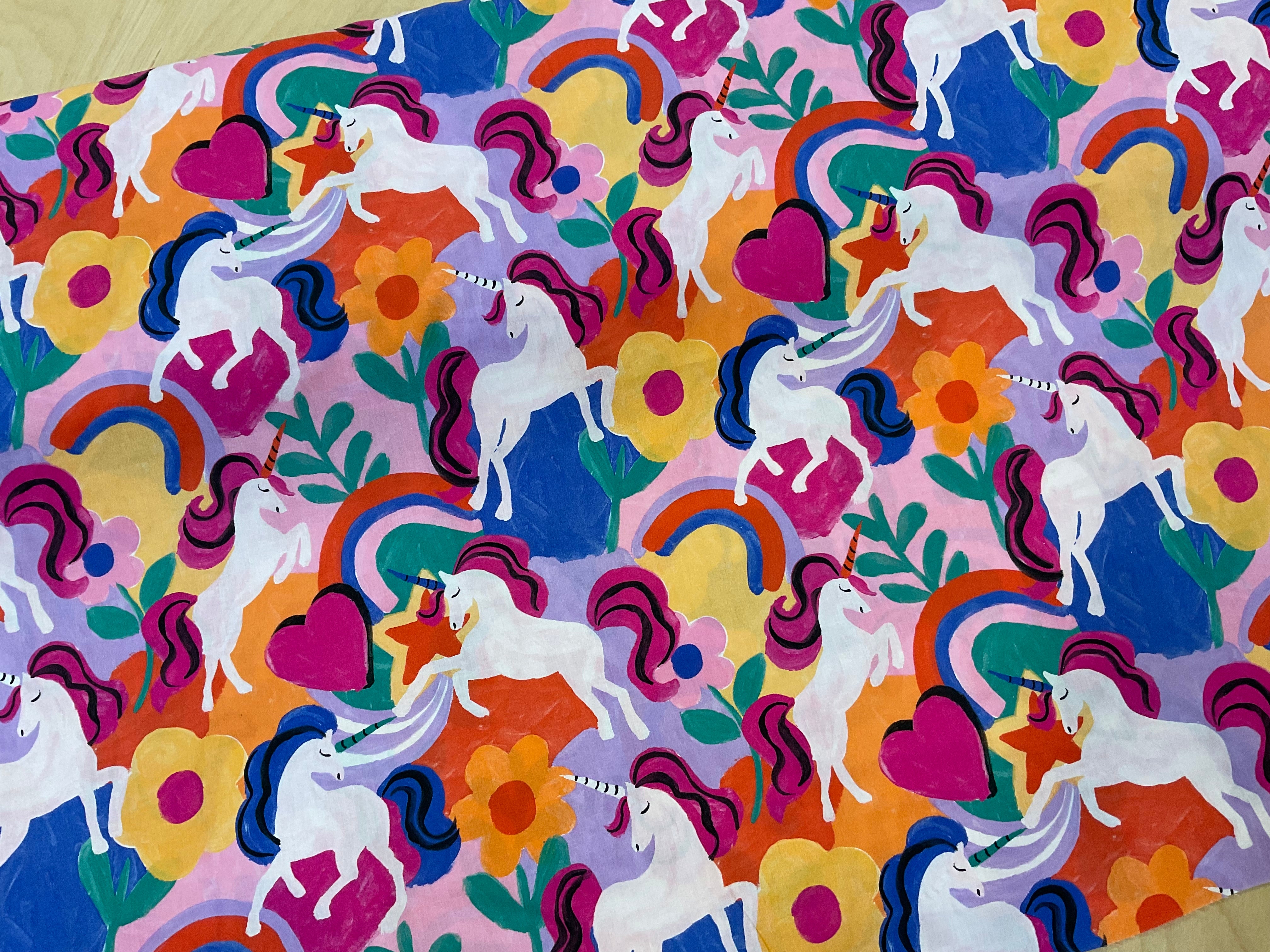 Colourful Unicorns Fine Cotton Poplin