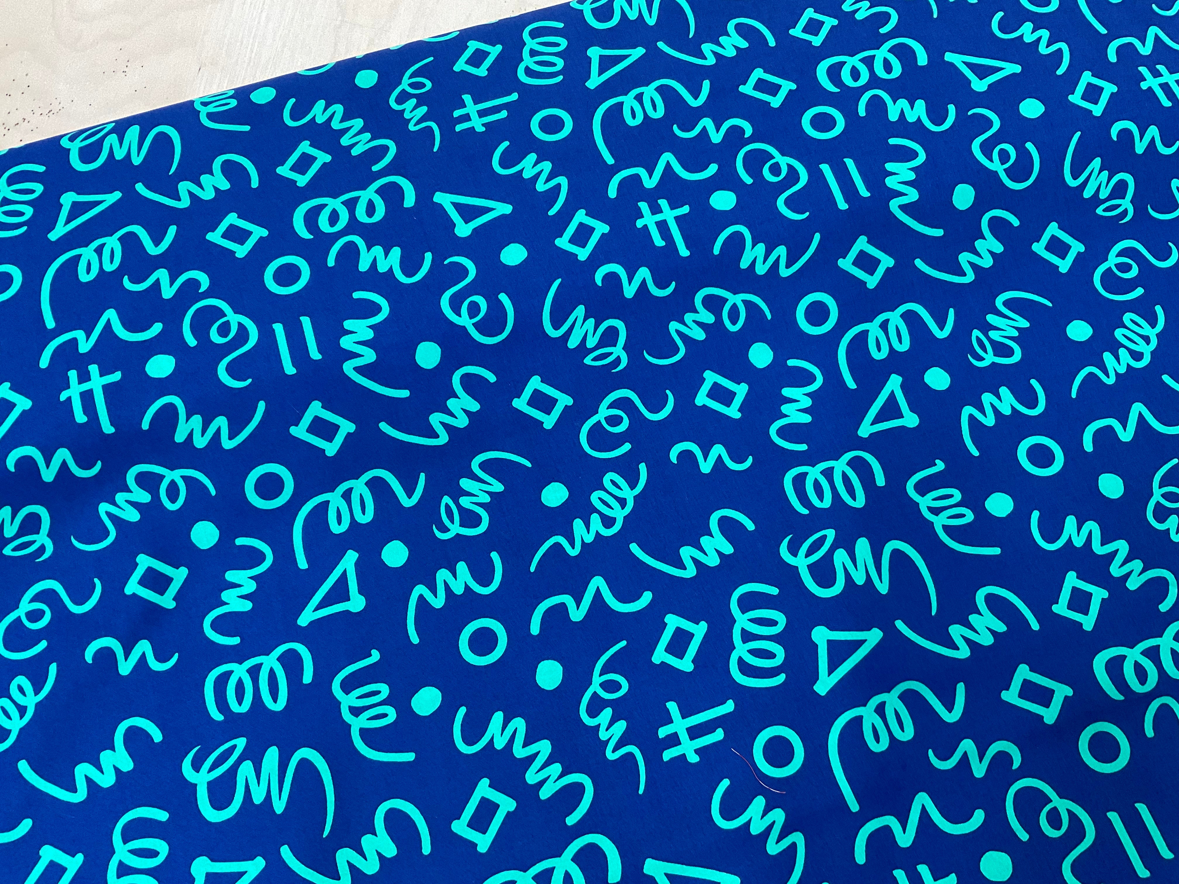 Geometric Doodle Blue/Petrol Cotton Fine Poplin