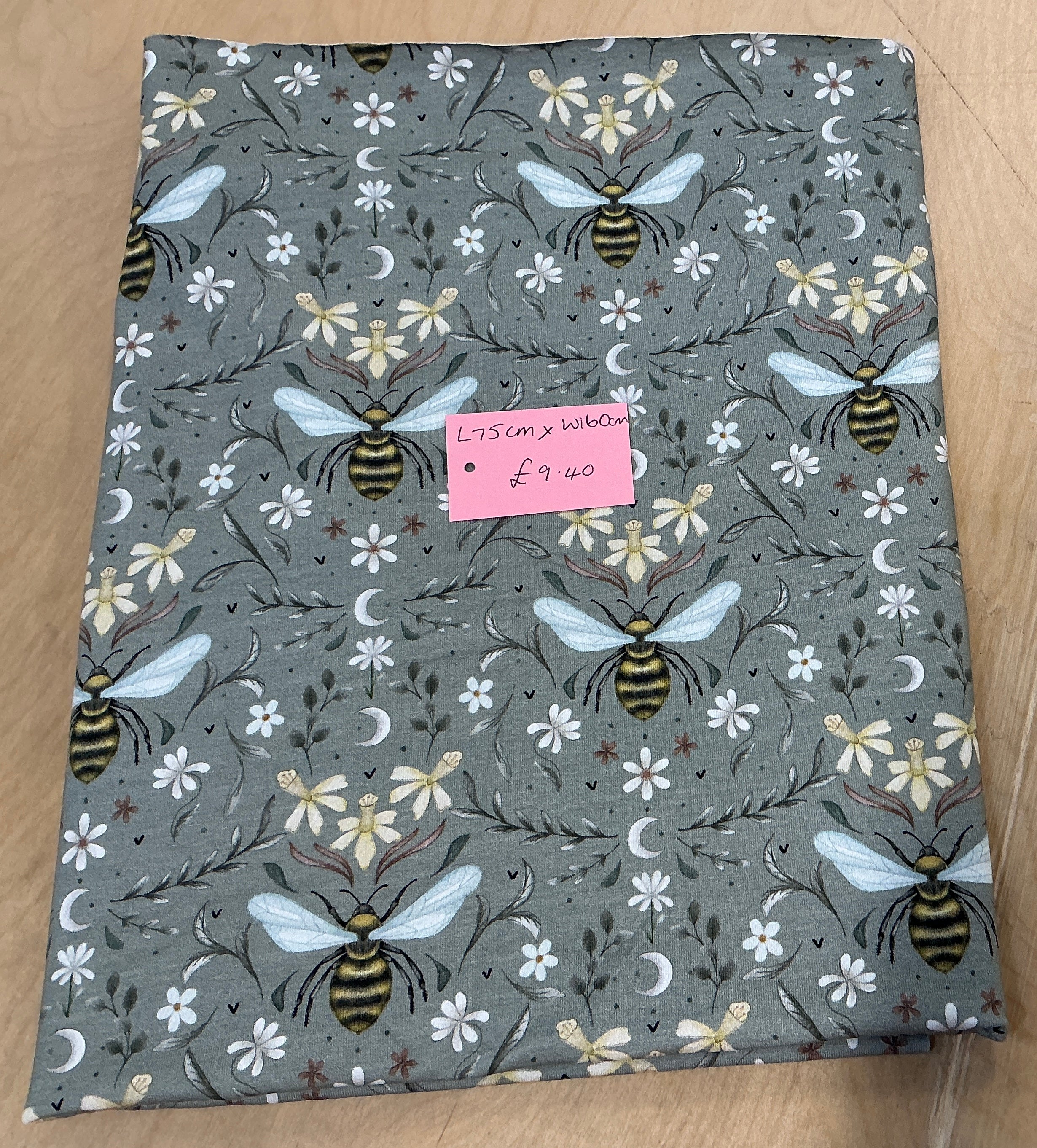 REMNANT - L75cm x W160cm Sage Bee Jersey