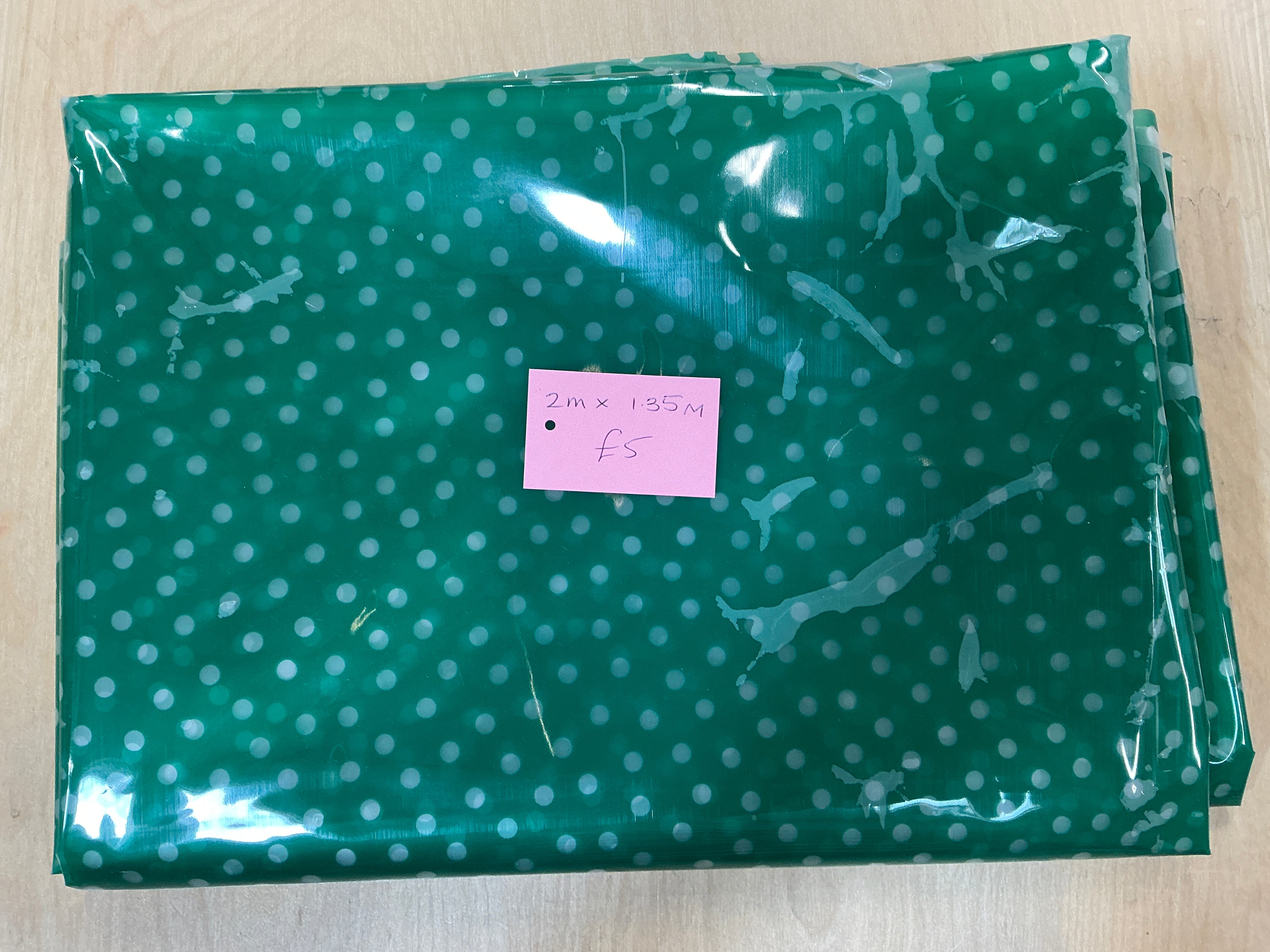 REMNANT  - 2M x 1.35M PVC Green Clear Tablecloth (peel off backing)