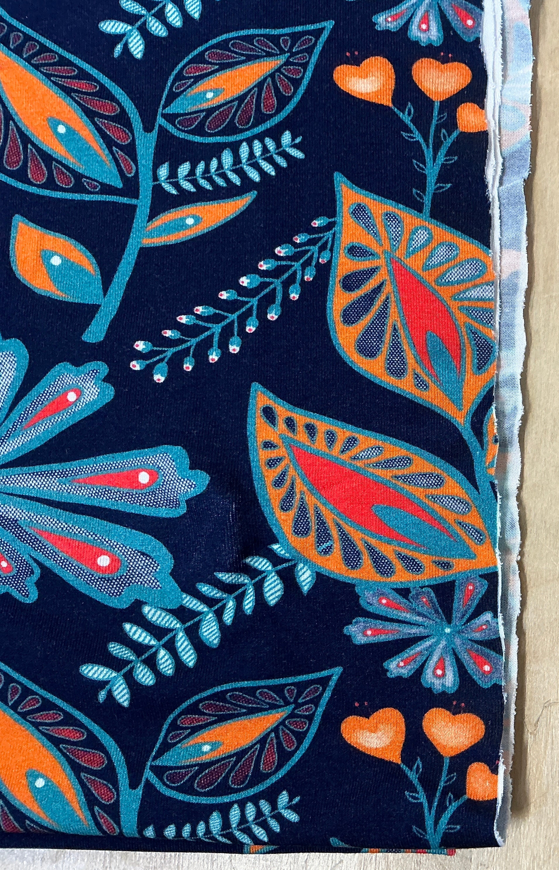 REMNANT  - (FLAWED) L65cm x W160cm Blue Flower Design Bamboo Jersey