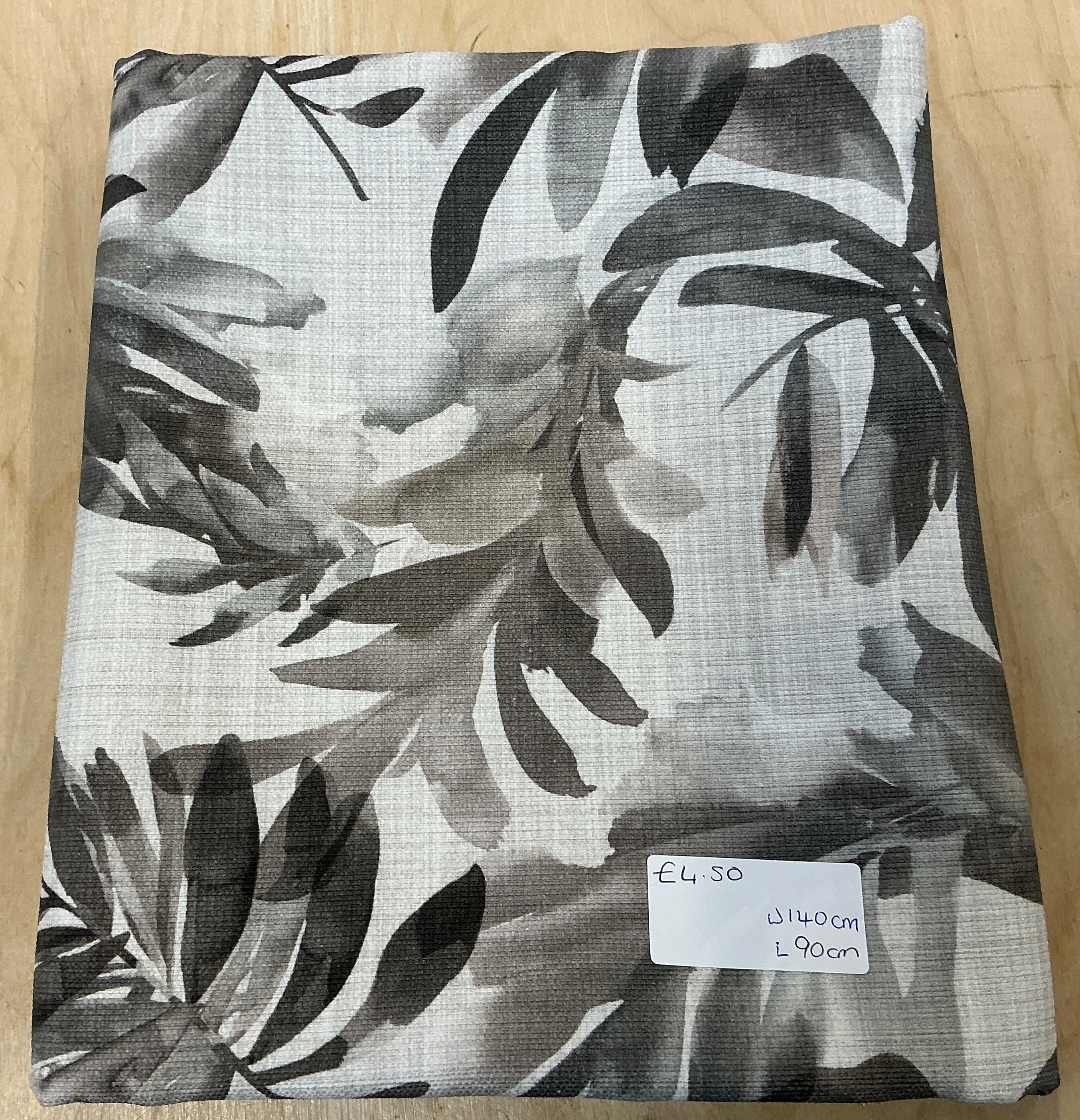 REMNANT  - L90cm  x W140cm Grey Leaves on Linen Look Cotton Canvas