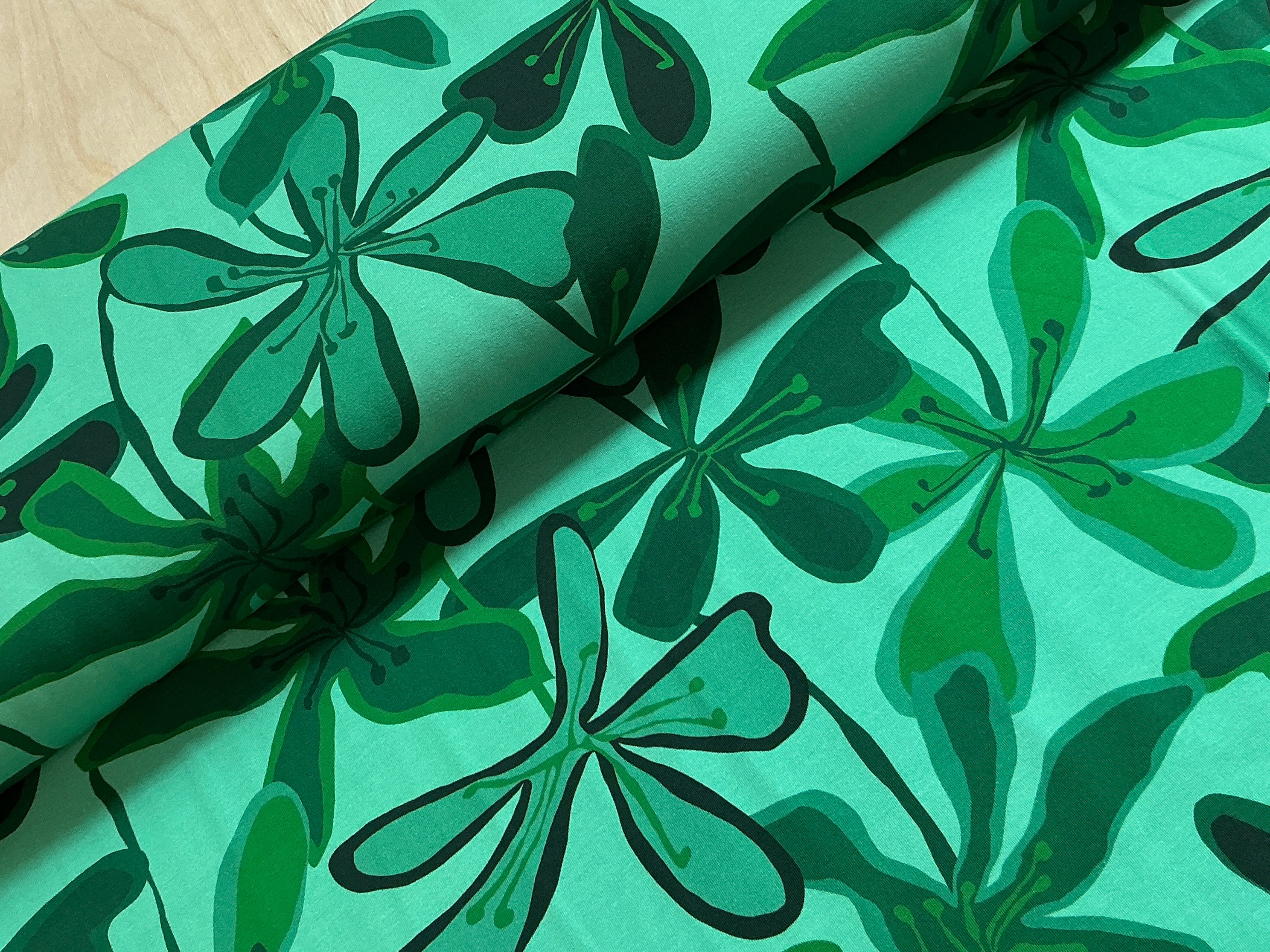 Green Abstract Floral Cotton Jersey