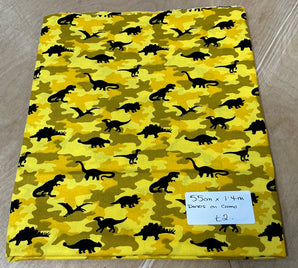 REMNANT - 55cm x 1.4M Dinos on Camo Cotton Poplin