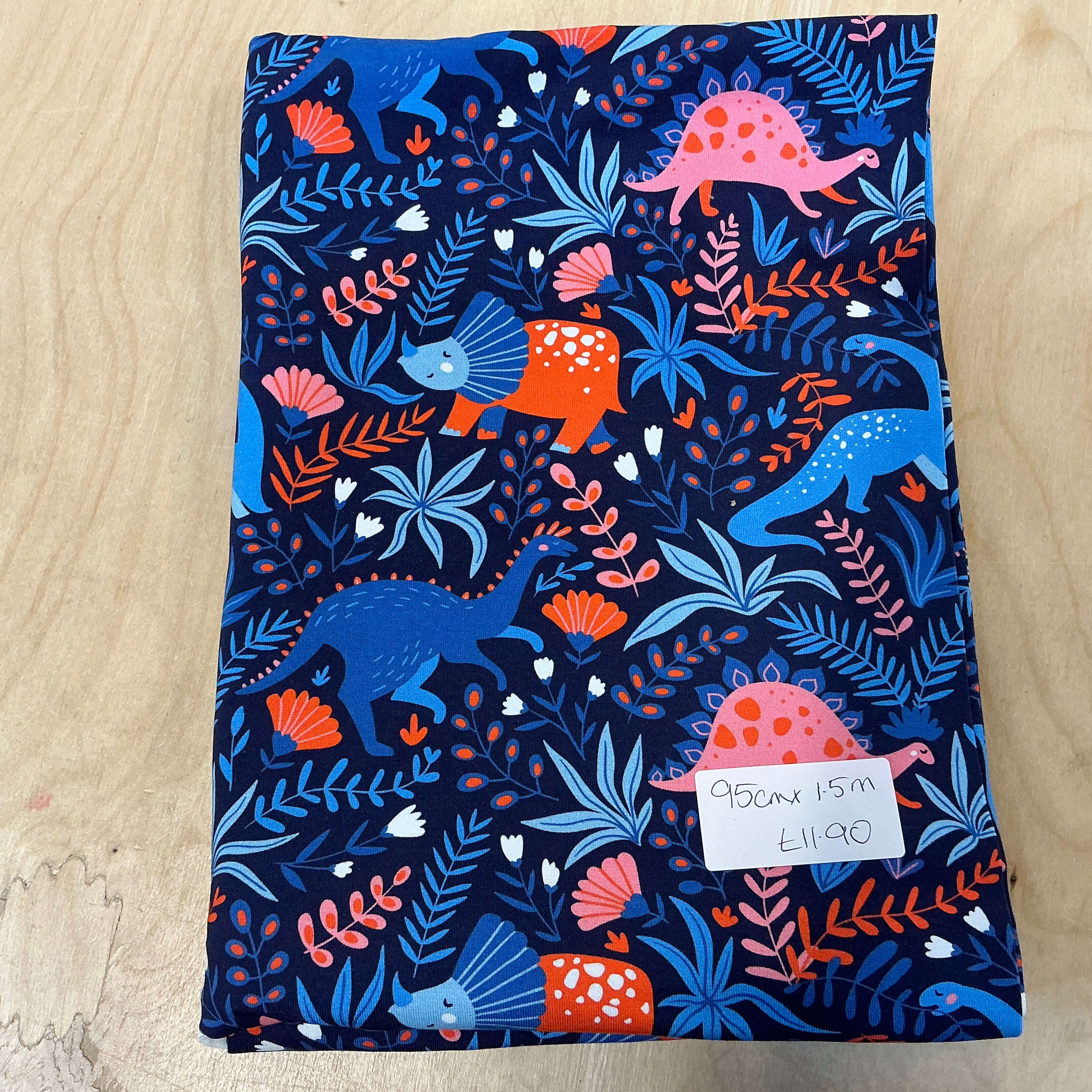 REMNANT  -  L95cm x W1.5m Dinosaur Leaves Blue Jersey