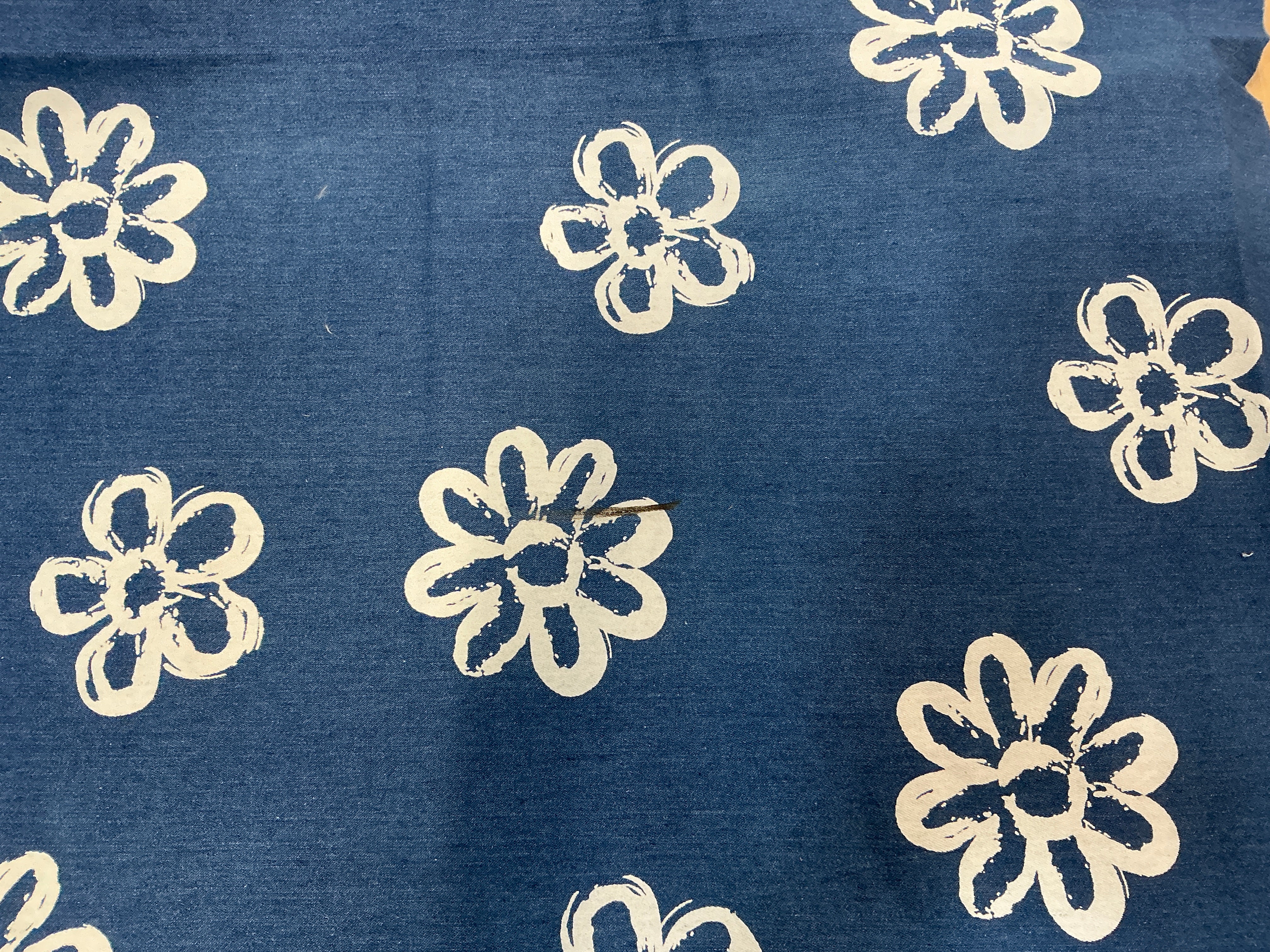 REMNANT  - (FLAWED) L65cm x W160cm Flower Print Stretch Denim