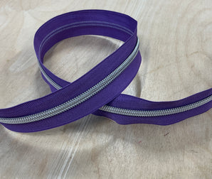 Dark Lavender with Silver Teeth Continuous Zipper Tape