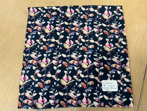 REMNANT - L75cm x W1.4M Leaves and Flowers on Navy Linen