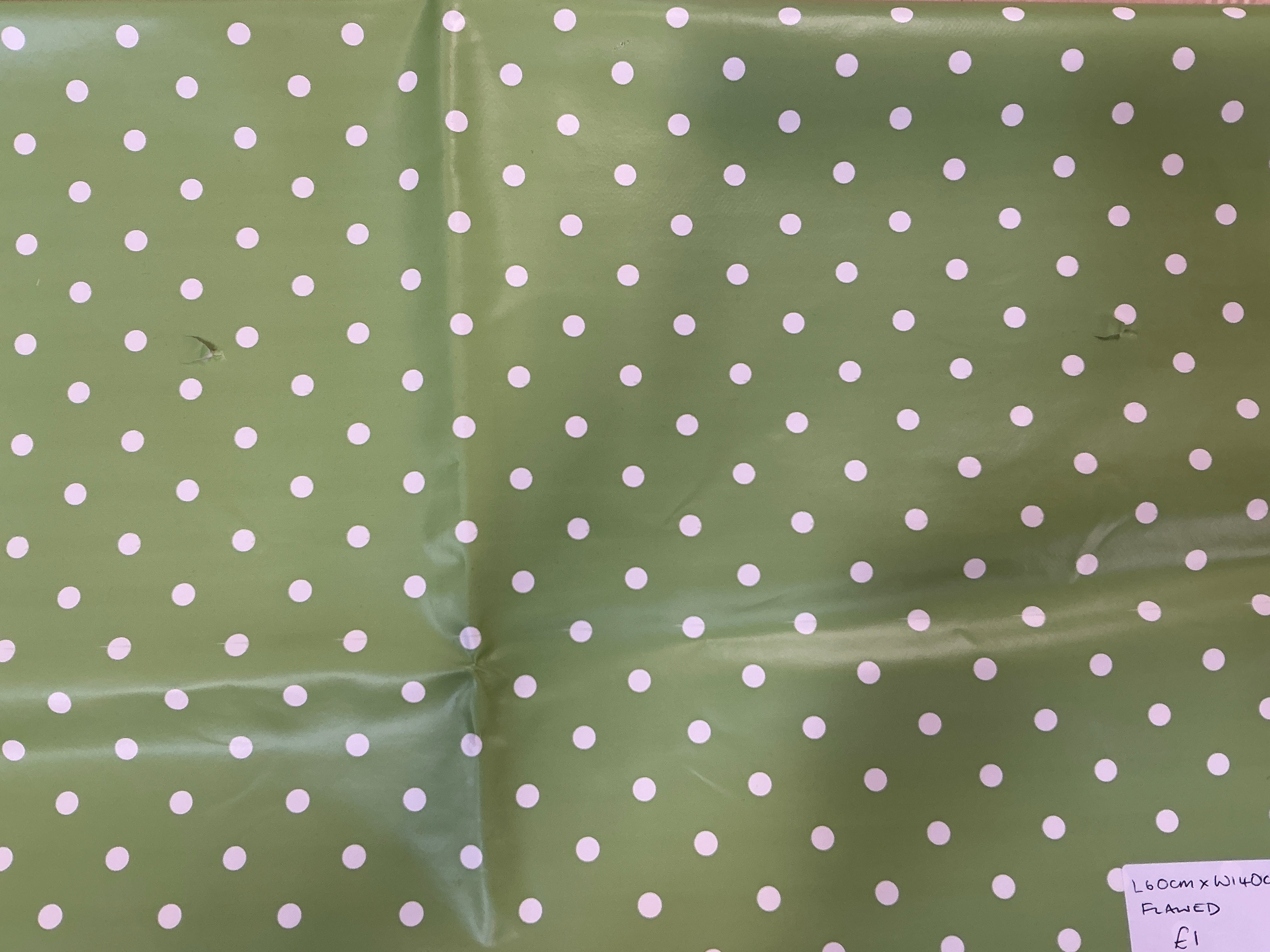 REMNANT  - (FLAWED) L60cm x W140cm PVC Spotty Green Tablecloth