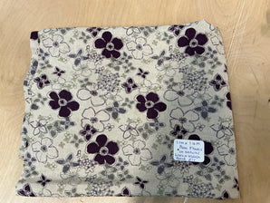 REMNANT - 1.1M x 1.4M Plum Flowers on Natural Linen and Viscose Blend