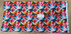 REMNANT - 60cm x 1.1M Bright Painted Flowers Cotton