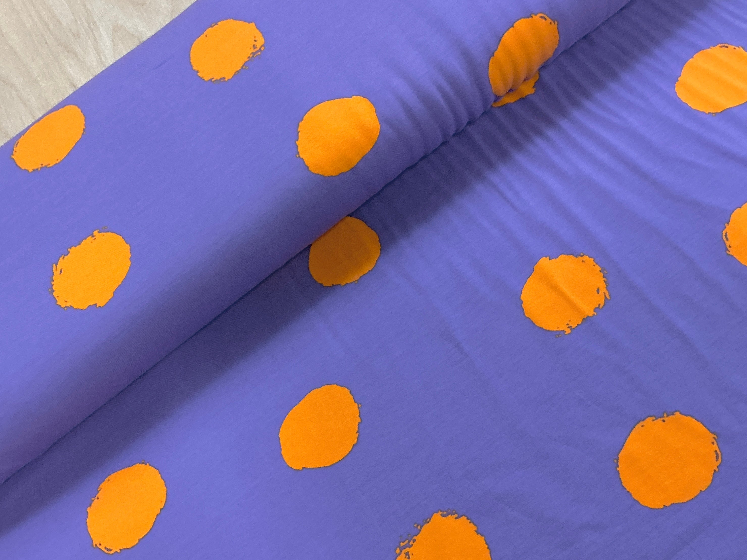 Orange on Lilac Splodges Cotton Jersey Fabric