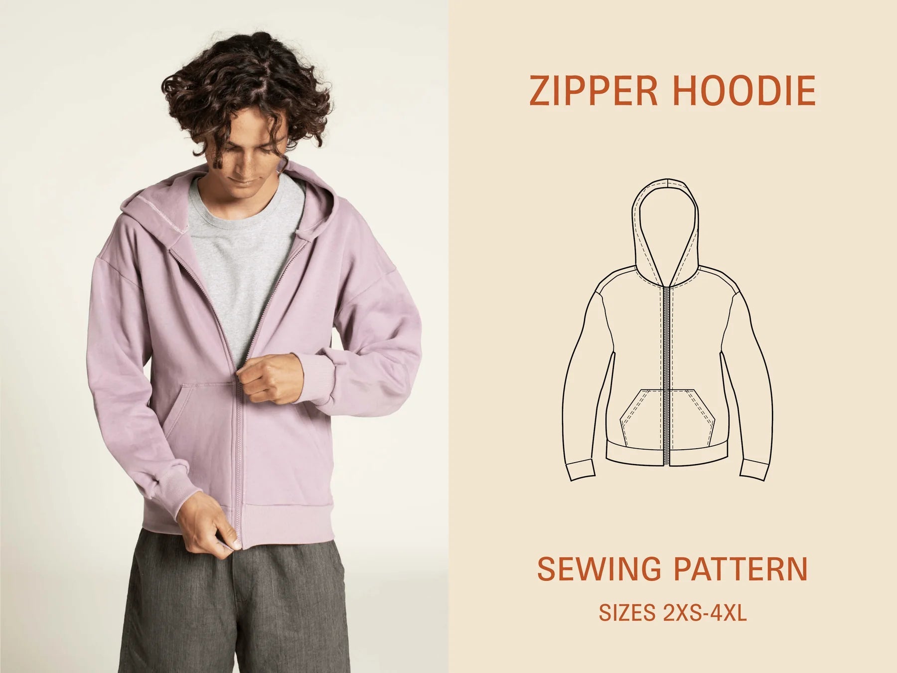 Wardrobe By Me Zipper Hoodie Paper Sewing Pattern (Sizes 2XS-3XL)