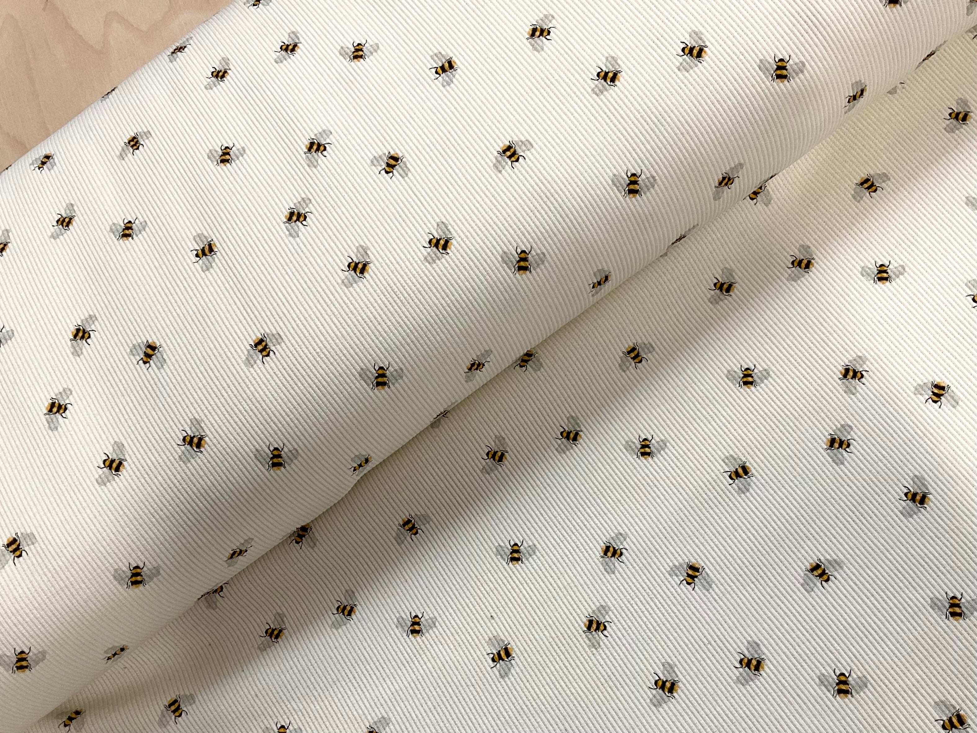 Bumble Bees on Cream Ribbed Cotton Jersey
