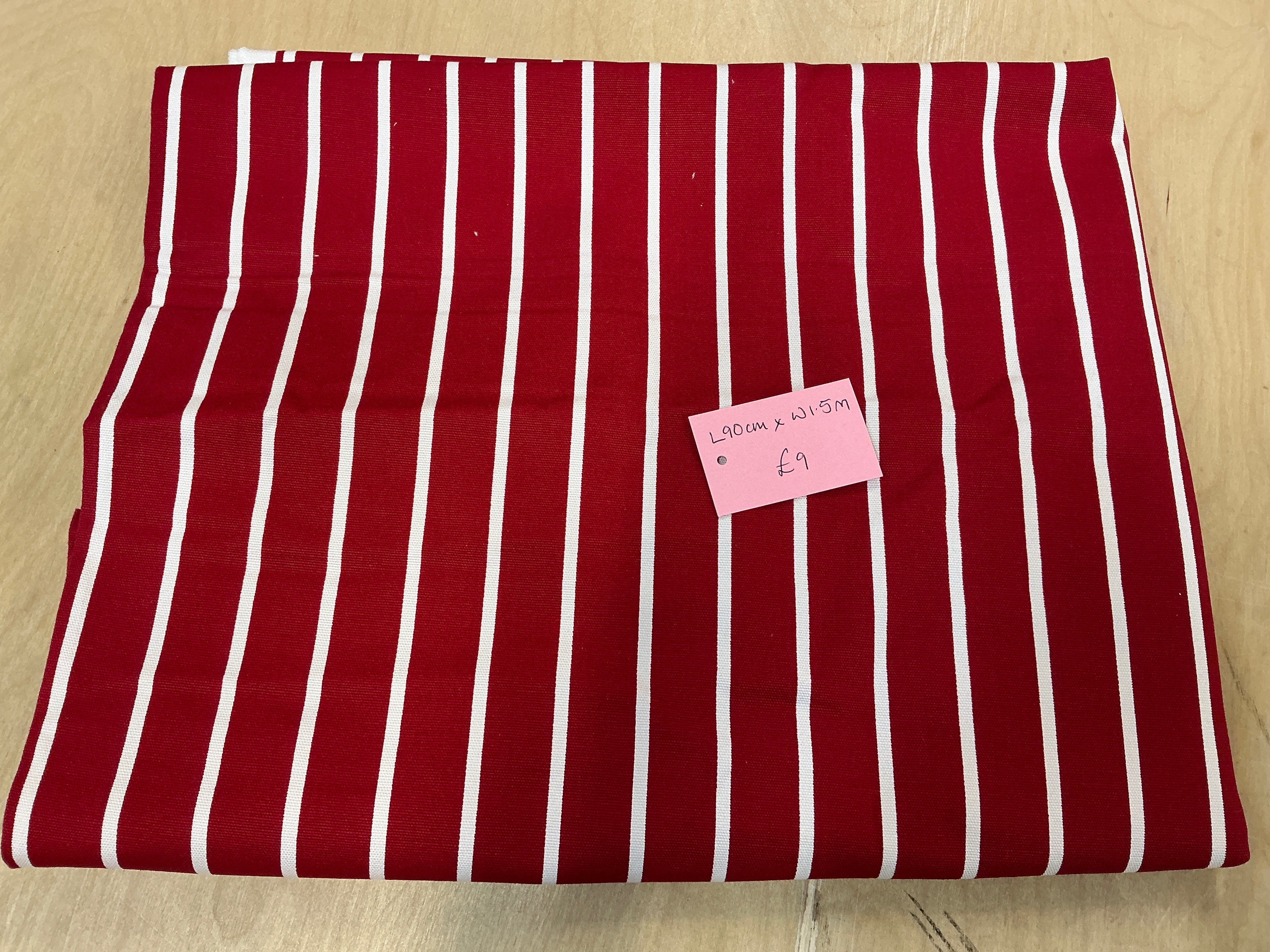 REMNANT - L90cm x W1.5M Red and White Striped Panama Canvas