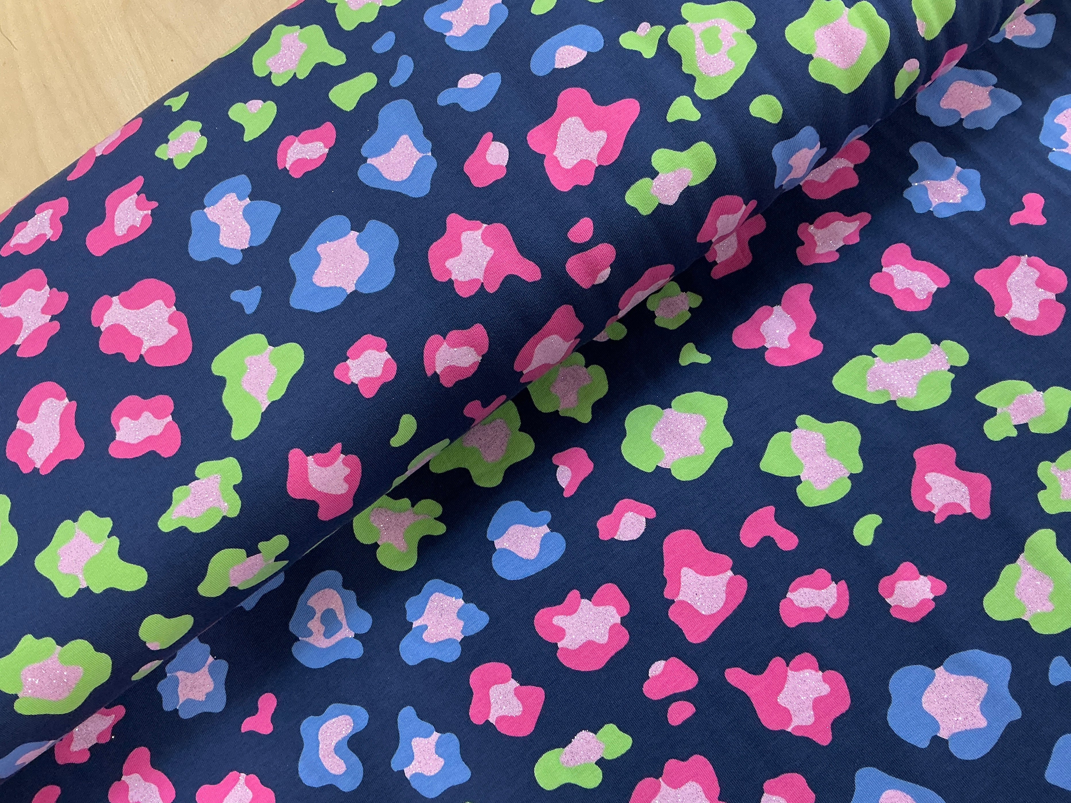 Glitter Leopard Print Cotton Jersey Fabric