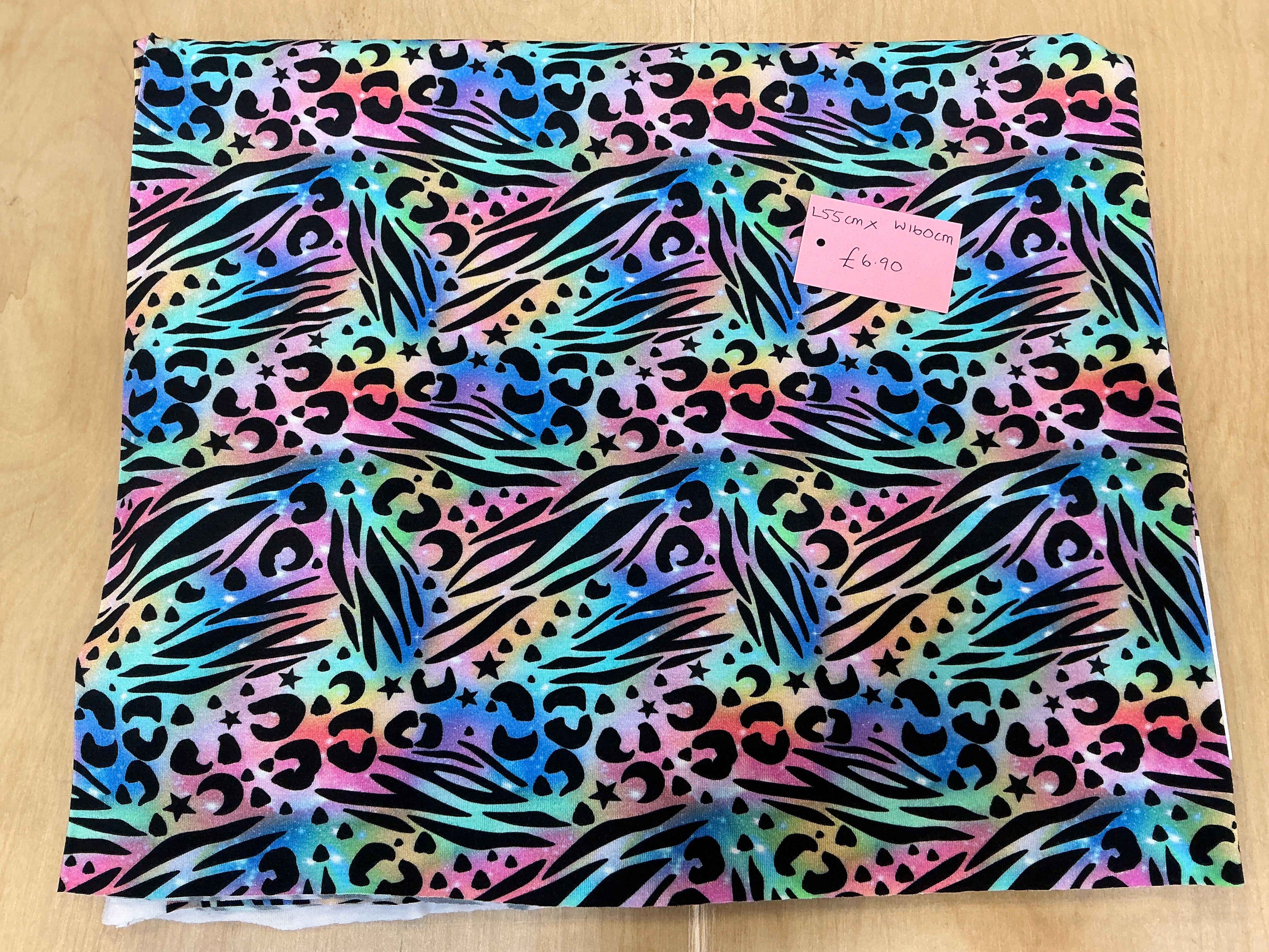 REMNANT - L55cm x W160cm Rainbow Animal Print Bamboo Jersey