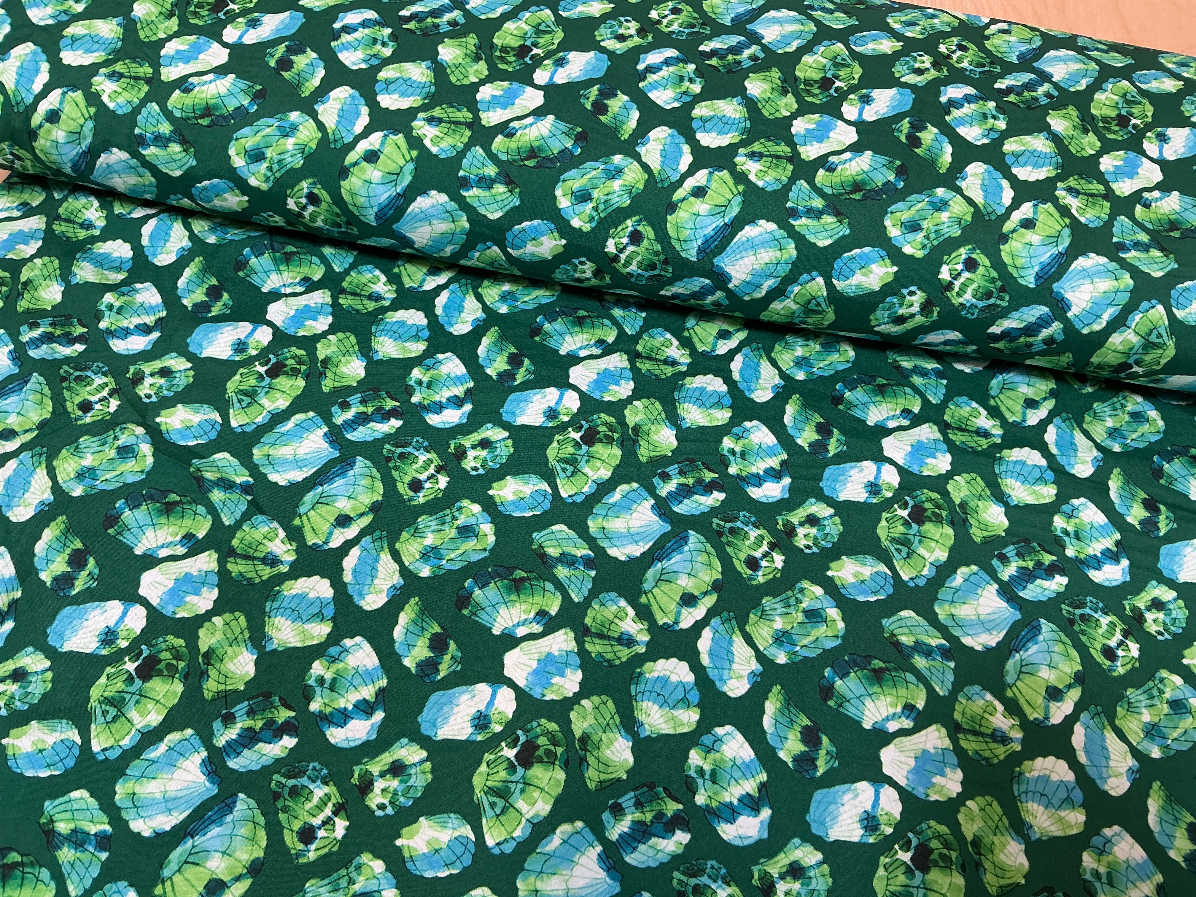 Shells on Green Poly Crêpe