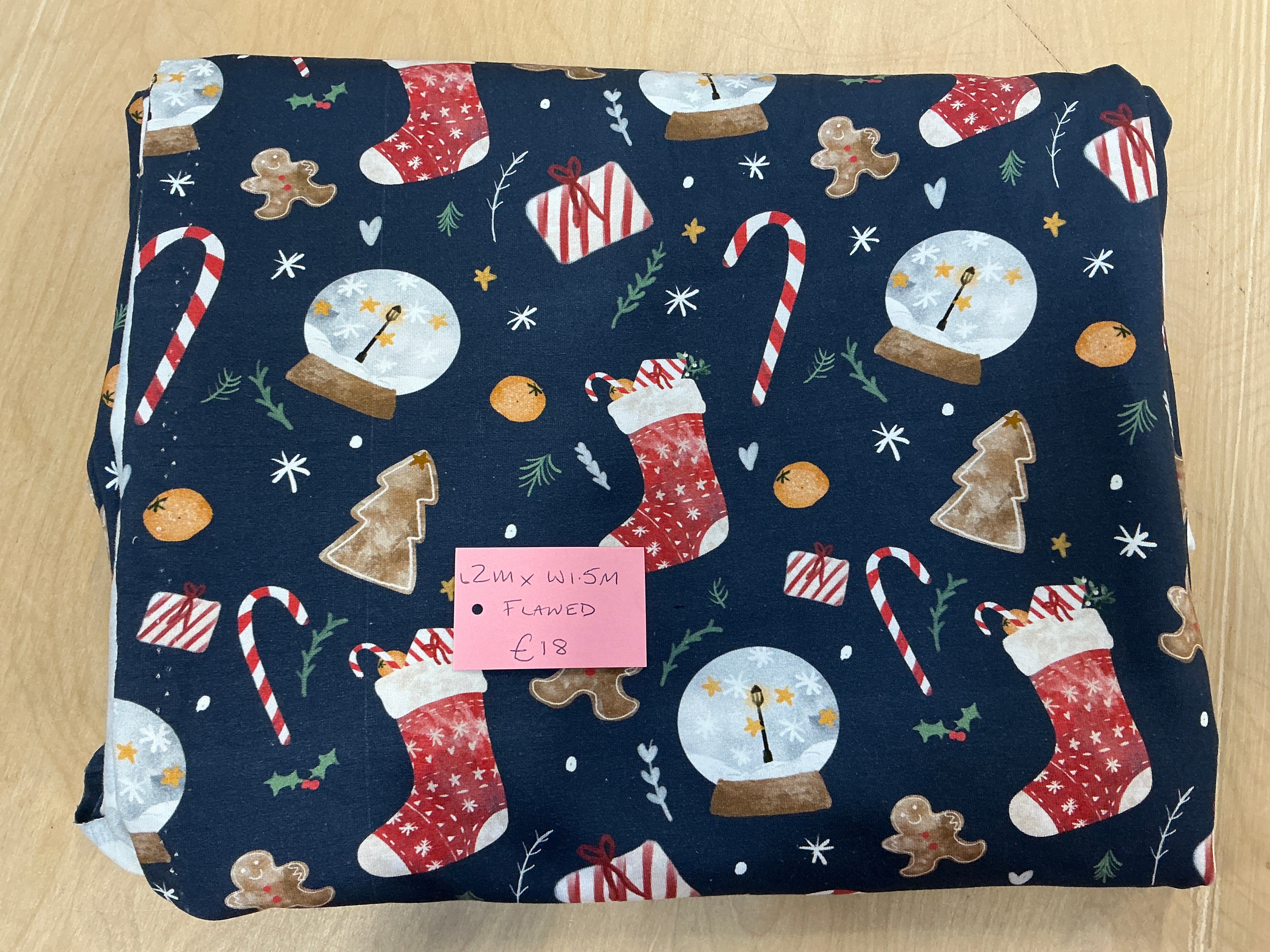 BOLT END - (FLAWED) 2M x 1.5M Candy Cane and Stocking Jersey