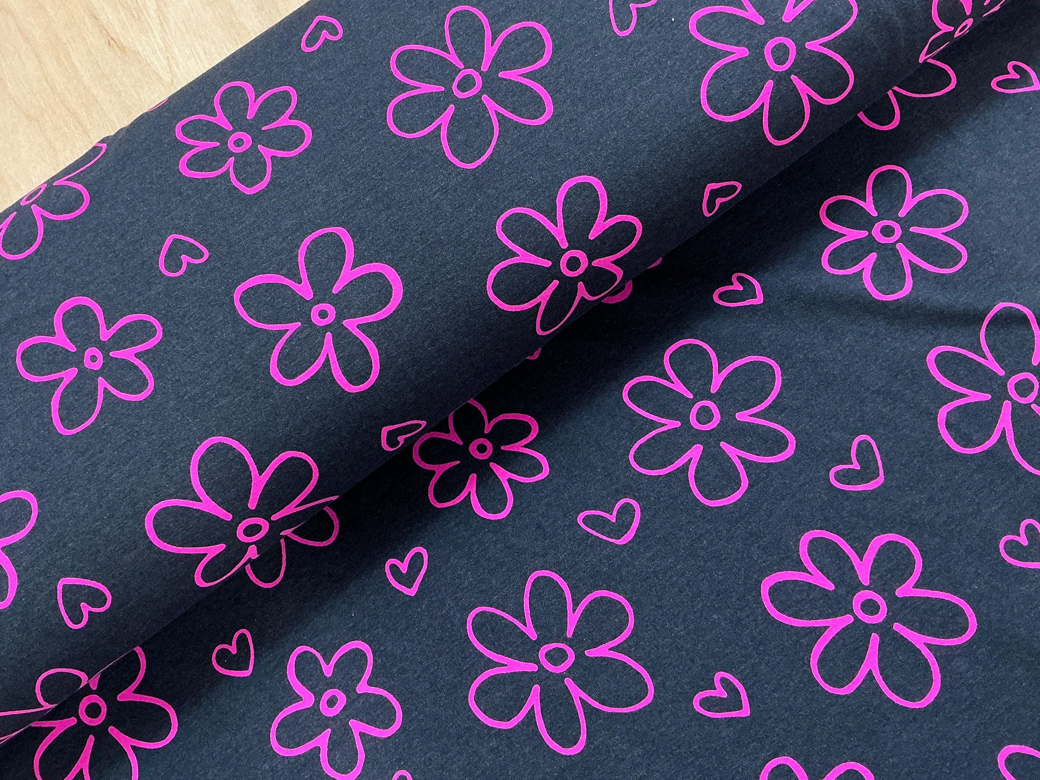 Neon Doodle Flowers Cotton Jersey Fabric