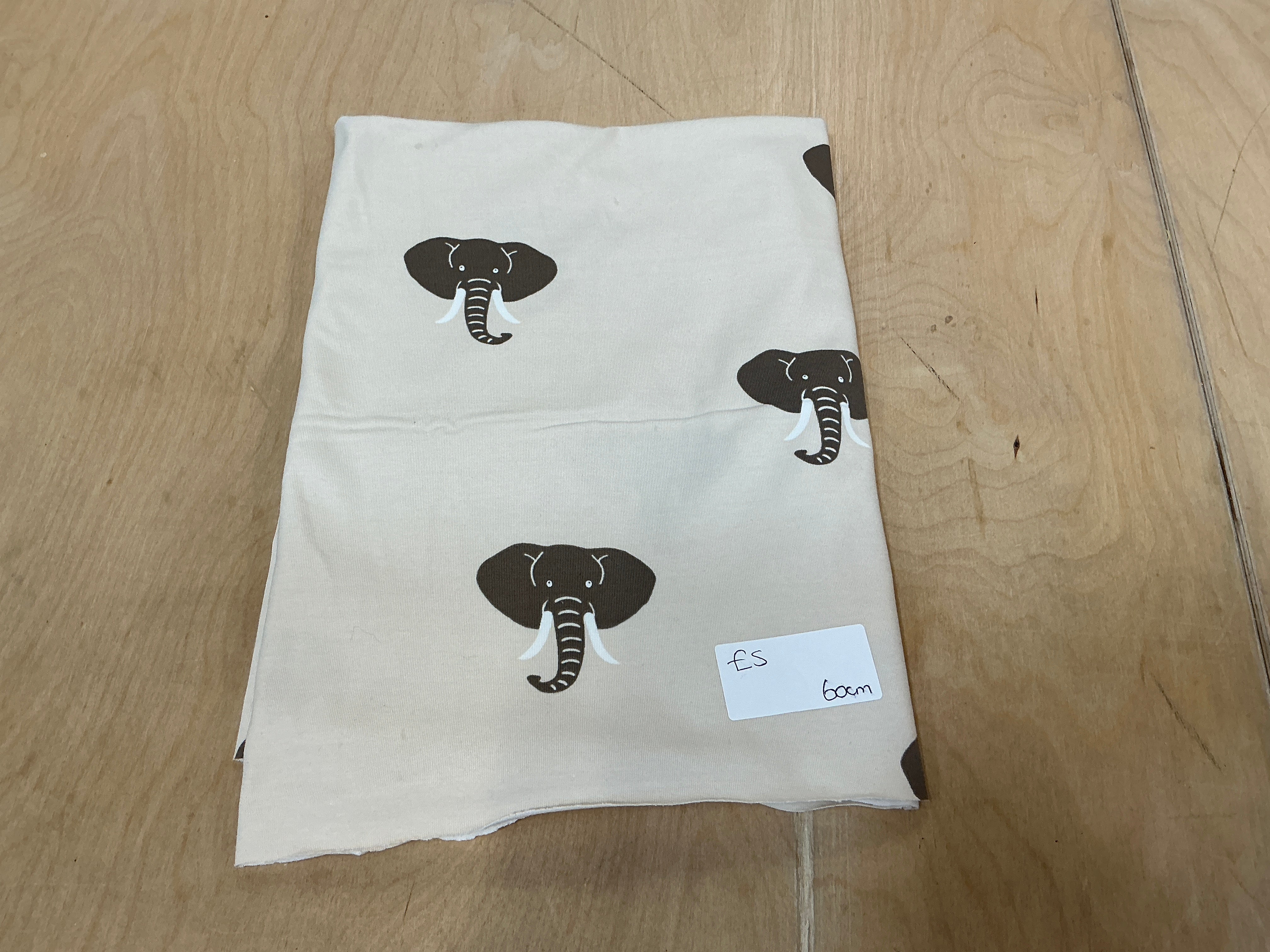 REMNANT - L60cm x  W140cm Elephants on Ecru Jersey