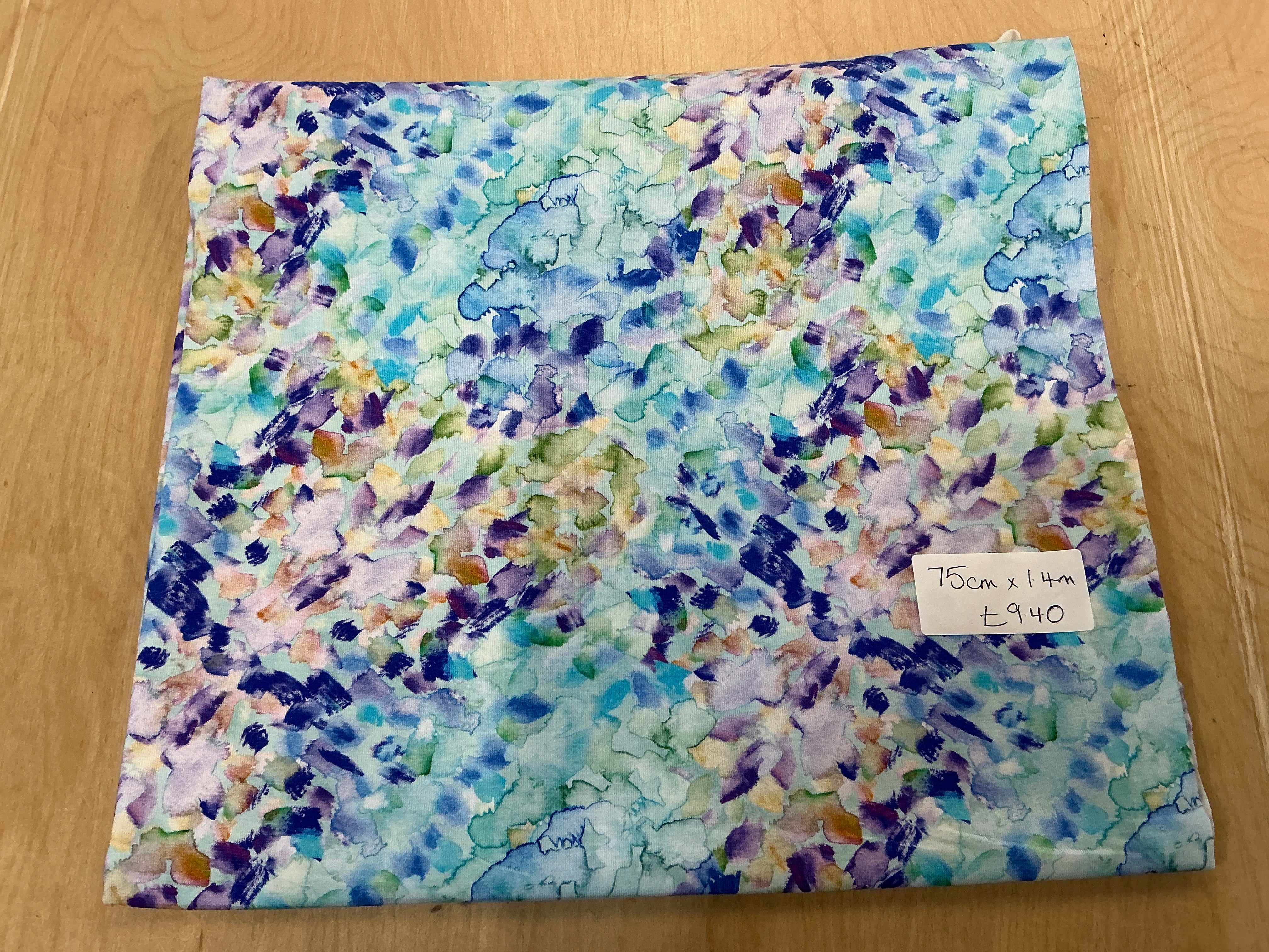 REMNANT  - L70cm x W1.4m Aqua Watercolour Viscose Jersey