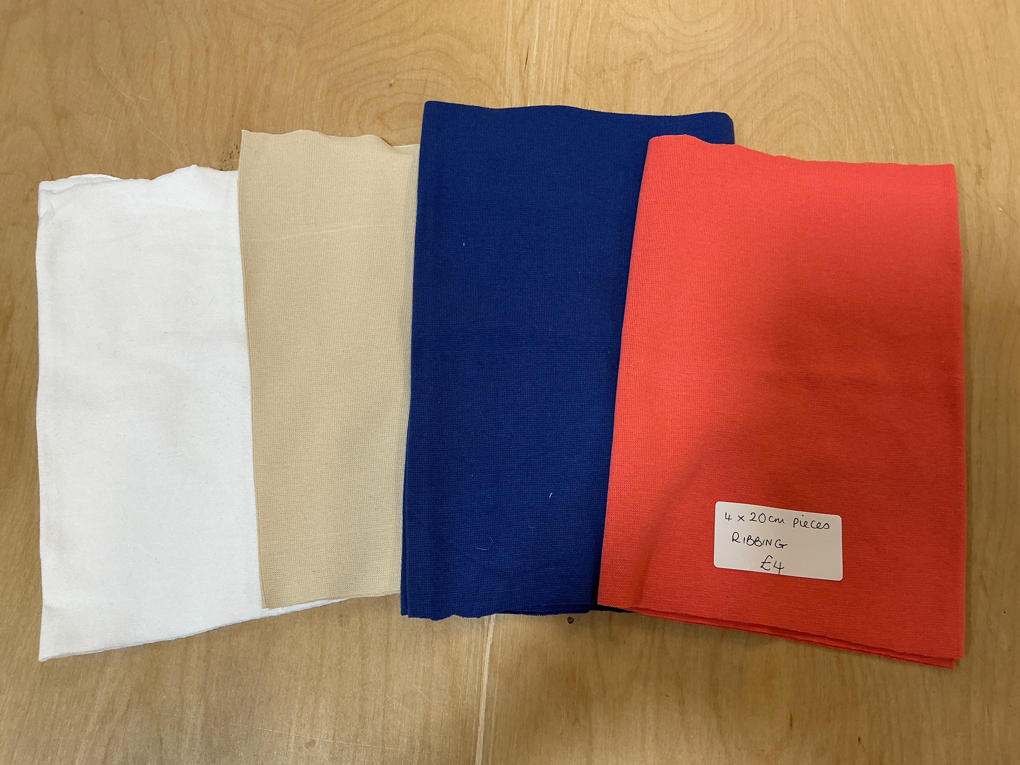 Ribbing Bundle 4 x L20cm x 70cm Pieces White, Sand, Royal, Peach