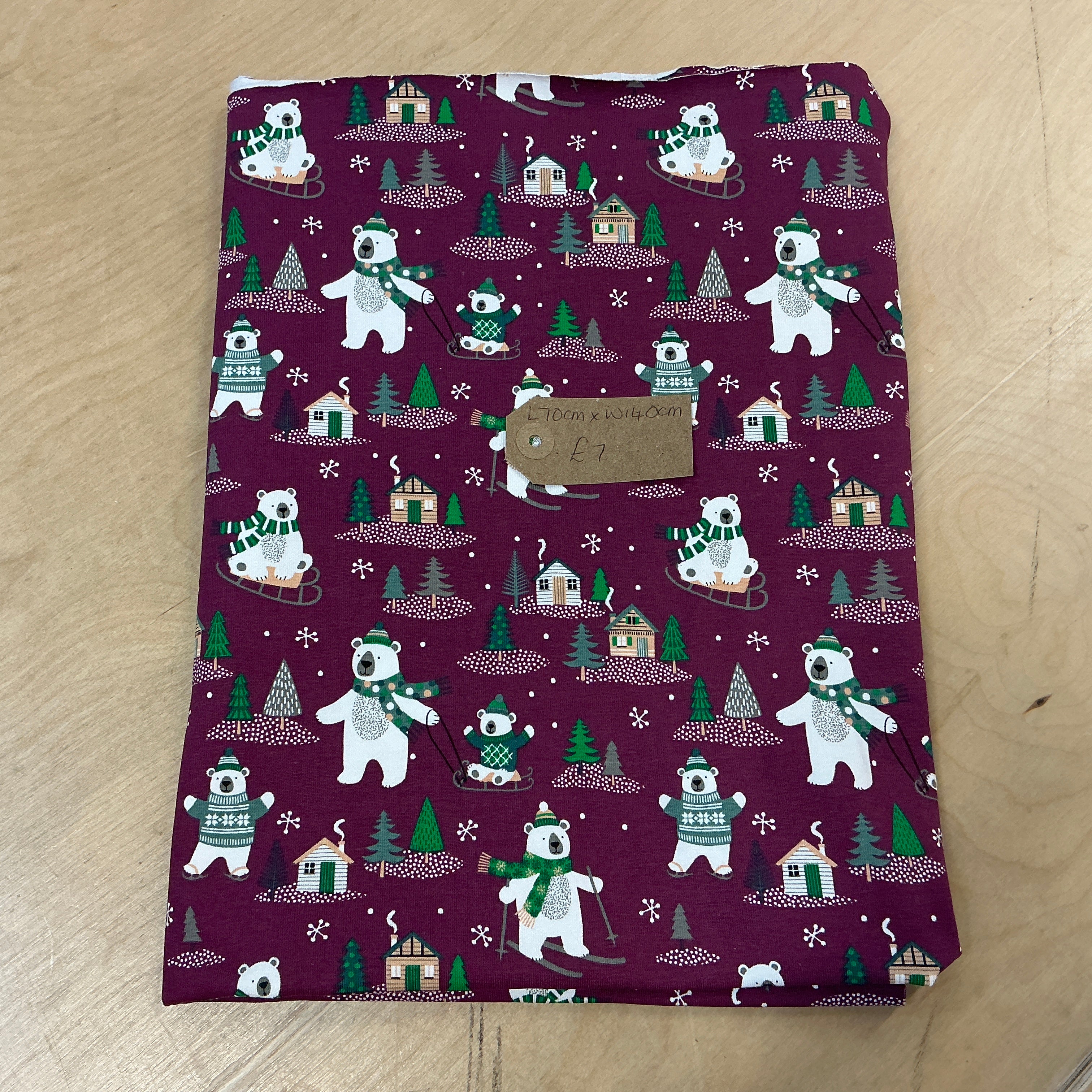 REMNANT  - L70cm x W140cm Polar Bears on Purple Jersey